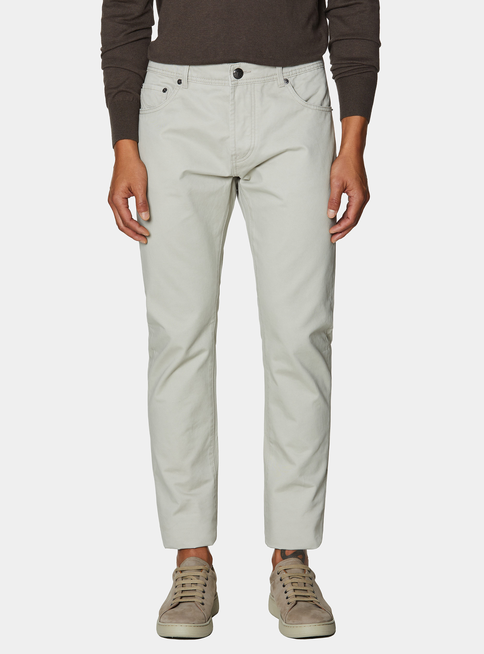 Slim-fit cotton twill trousers, ECRU