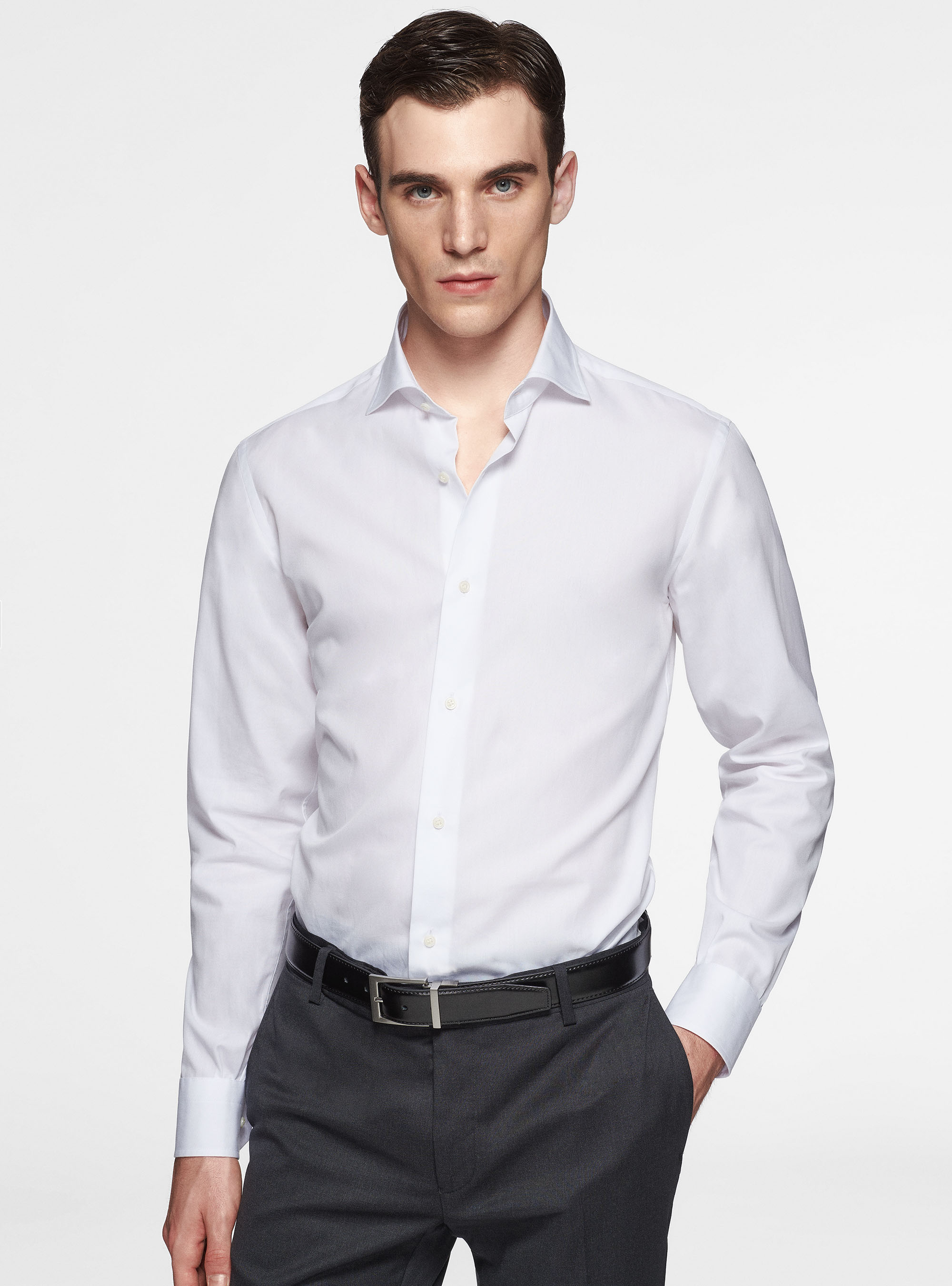 Camisa de algod&oacute;n fil a fil, BLANCO