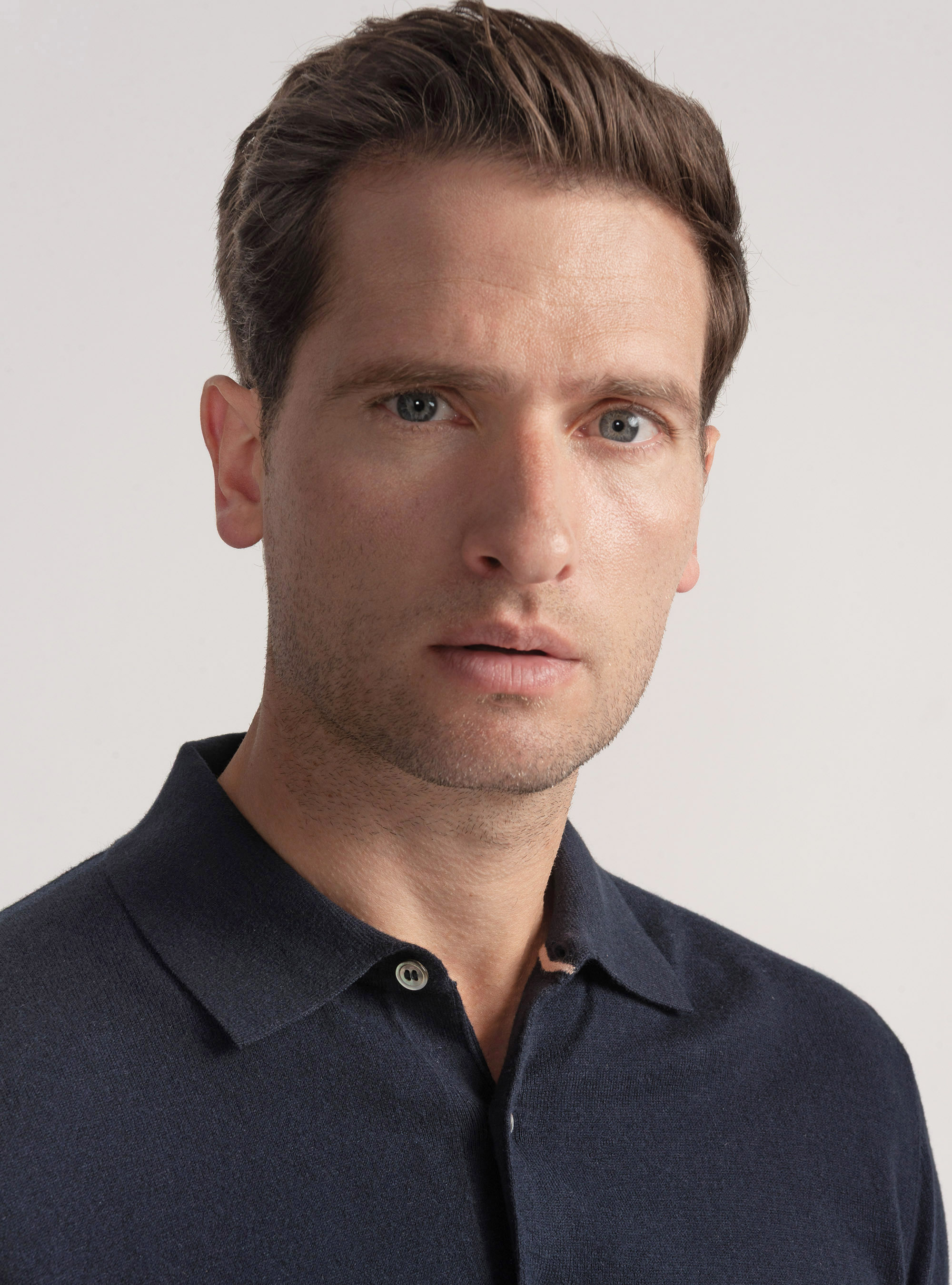 Polo en coton et cachemire, BLEU MARINE