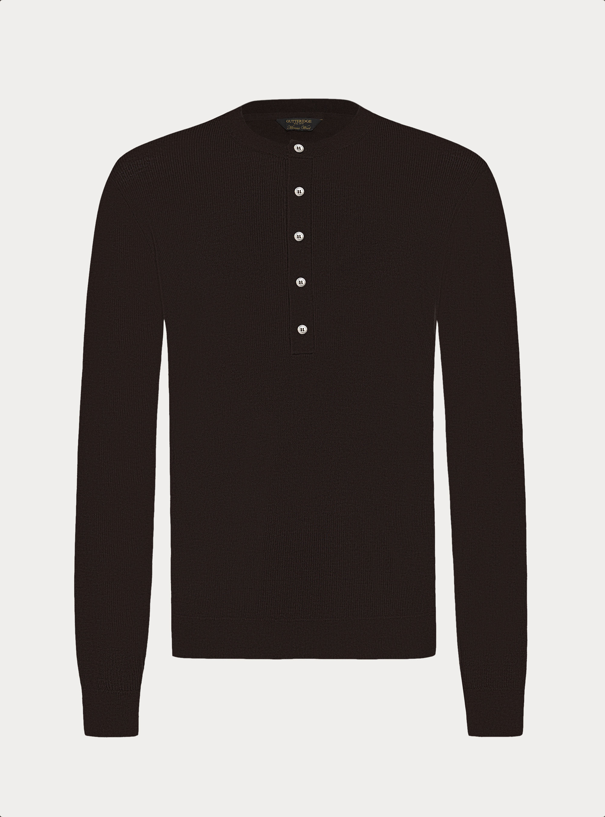Ribbed wool Henley shirt, BROWN