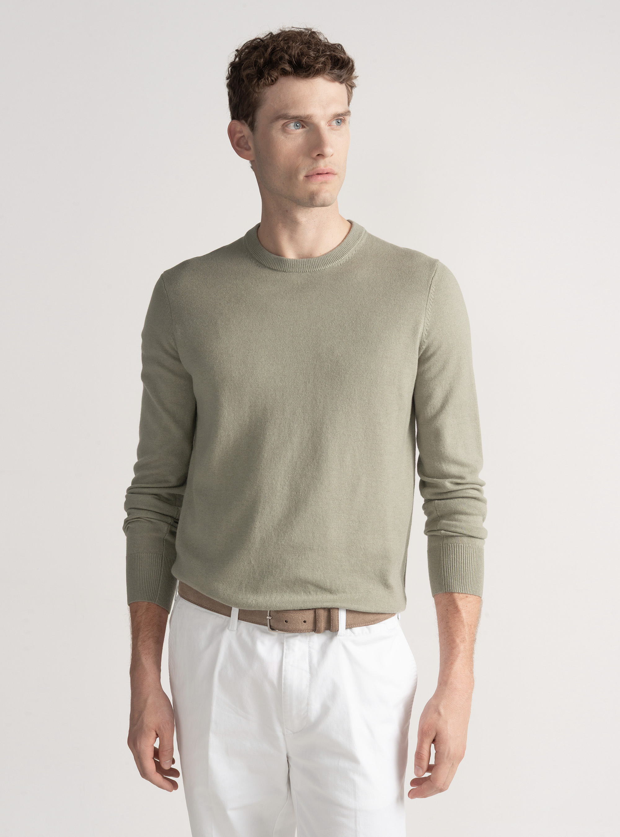 Maglia girocollo in misto lana, VERDE GIADA 0655C