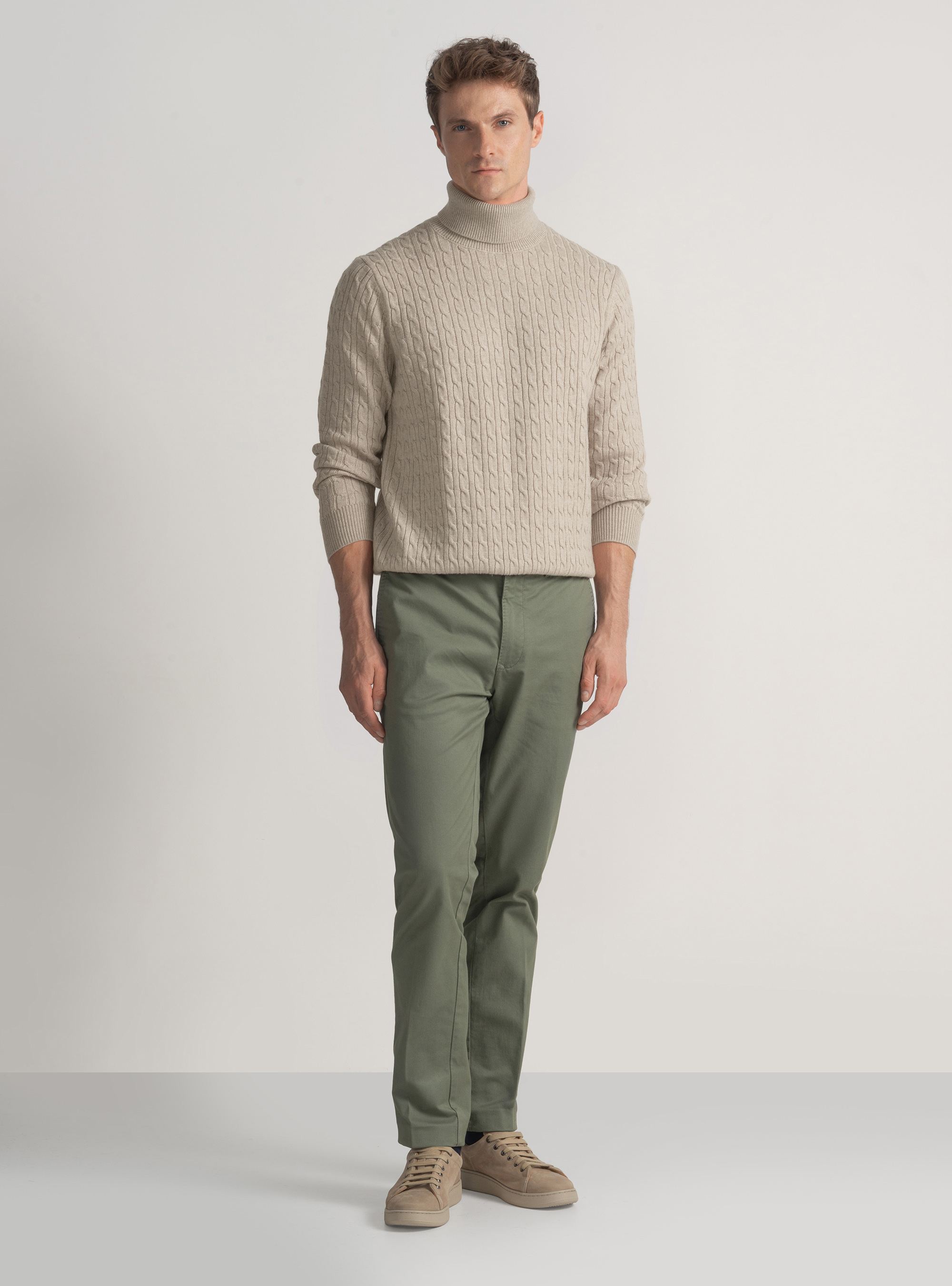 Wool-blend turtleneck sweater with braid, ECRU