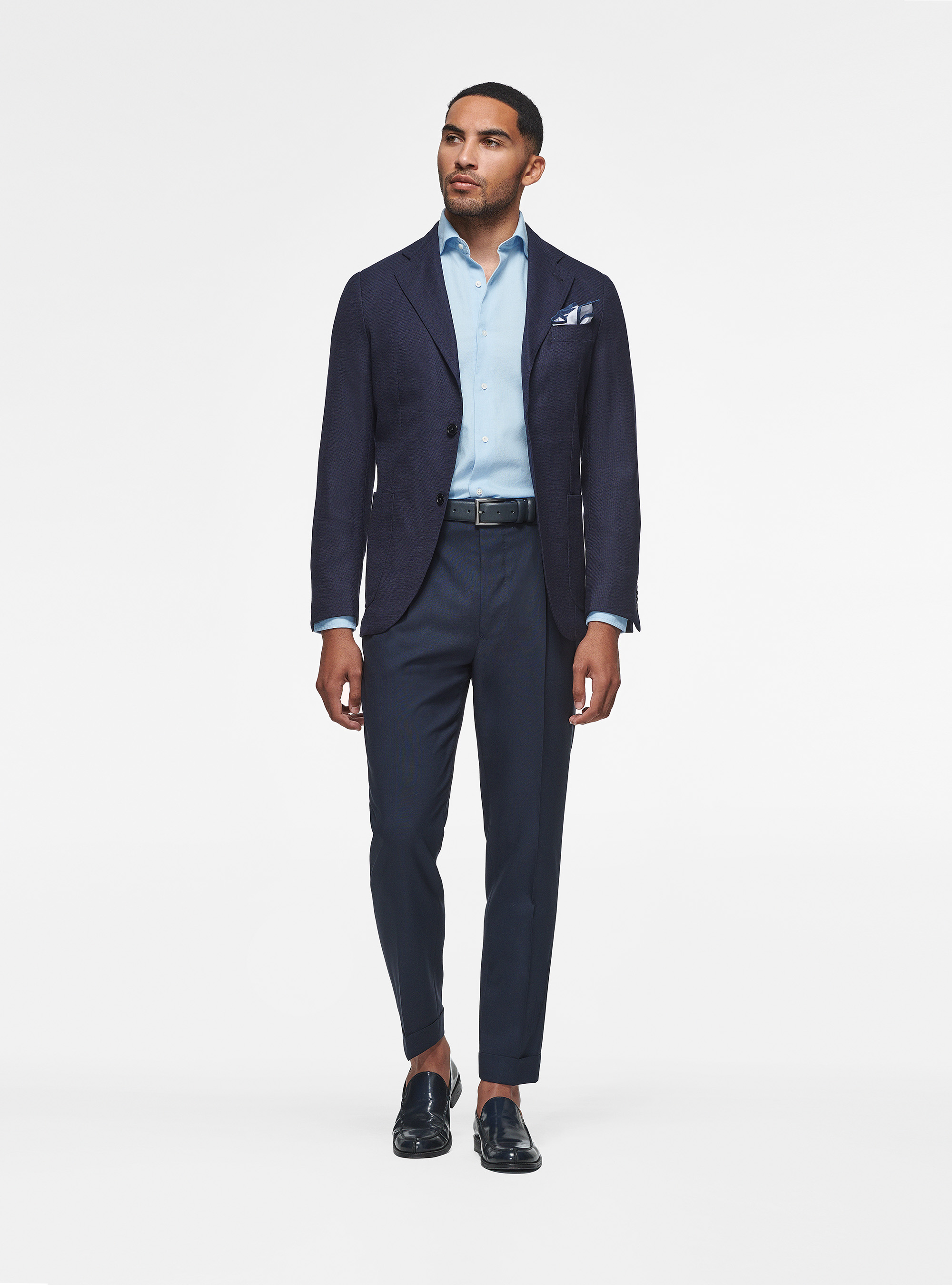 Giacca in lana micro texture, BLU NAVY