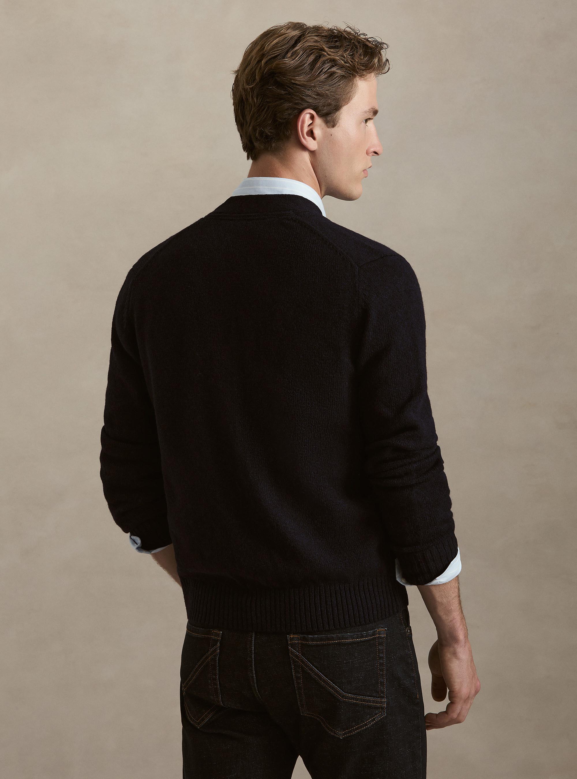 Shetland wool knitted cardigan, NAVY BLUE