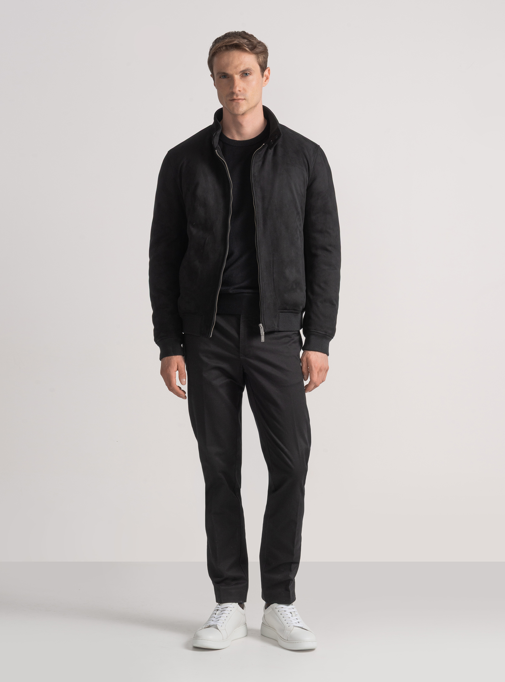 Bomber imbottito effetto suede, NERO