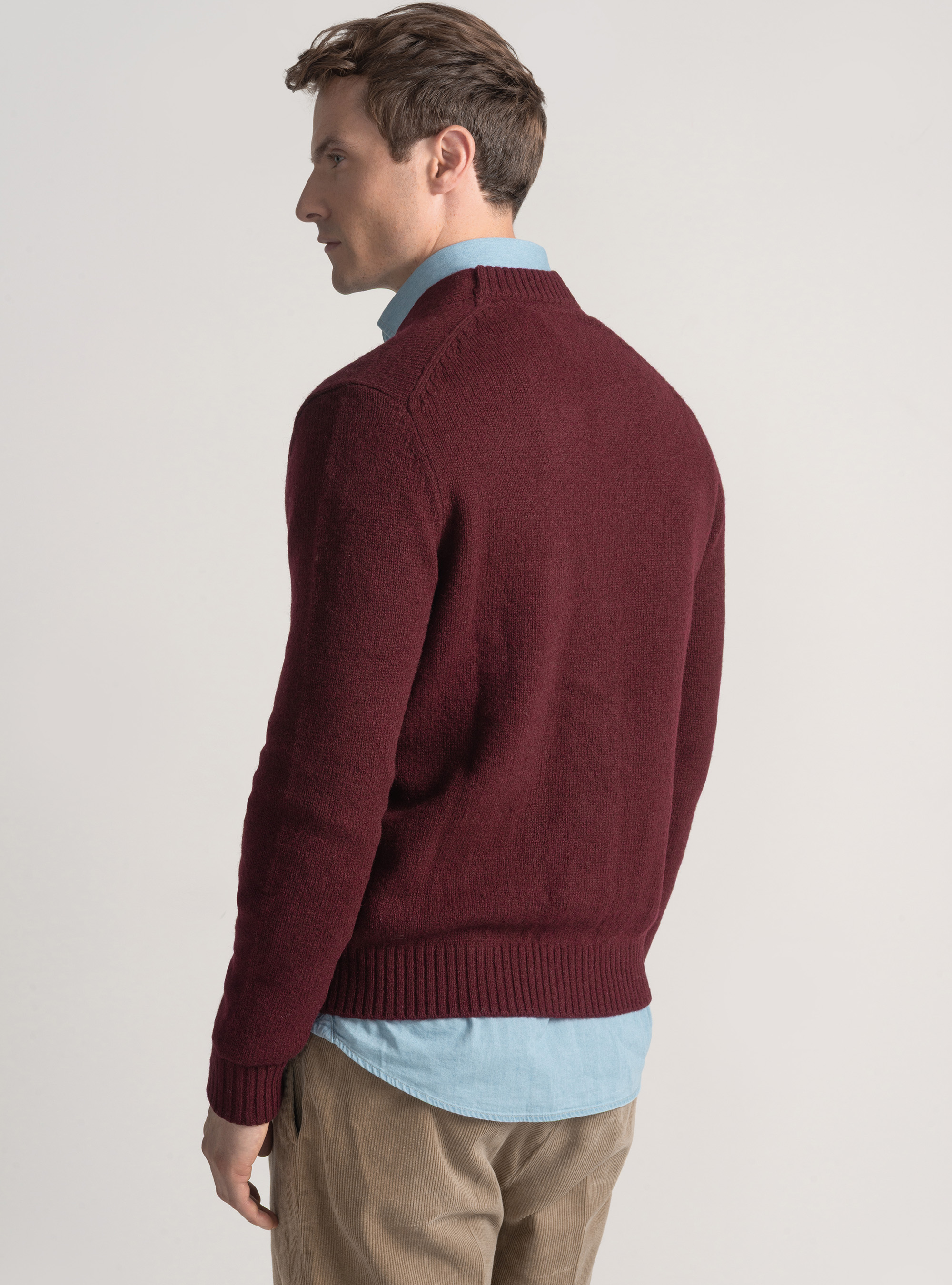 Cardigan in maglia di lana shetland, BORDEAUX