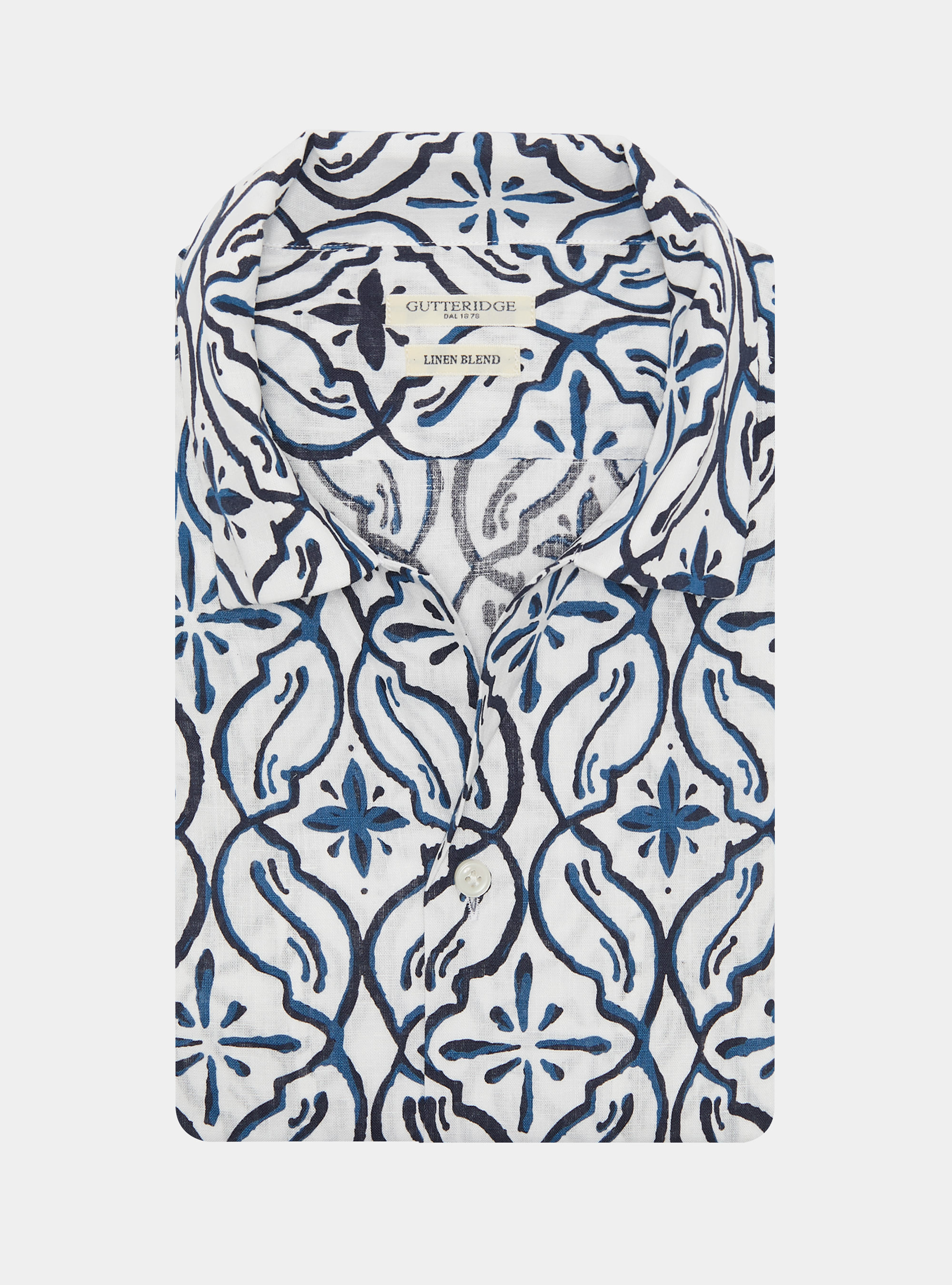 Camicia bowling in lino e cotone stampato, BLU NAVY
