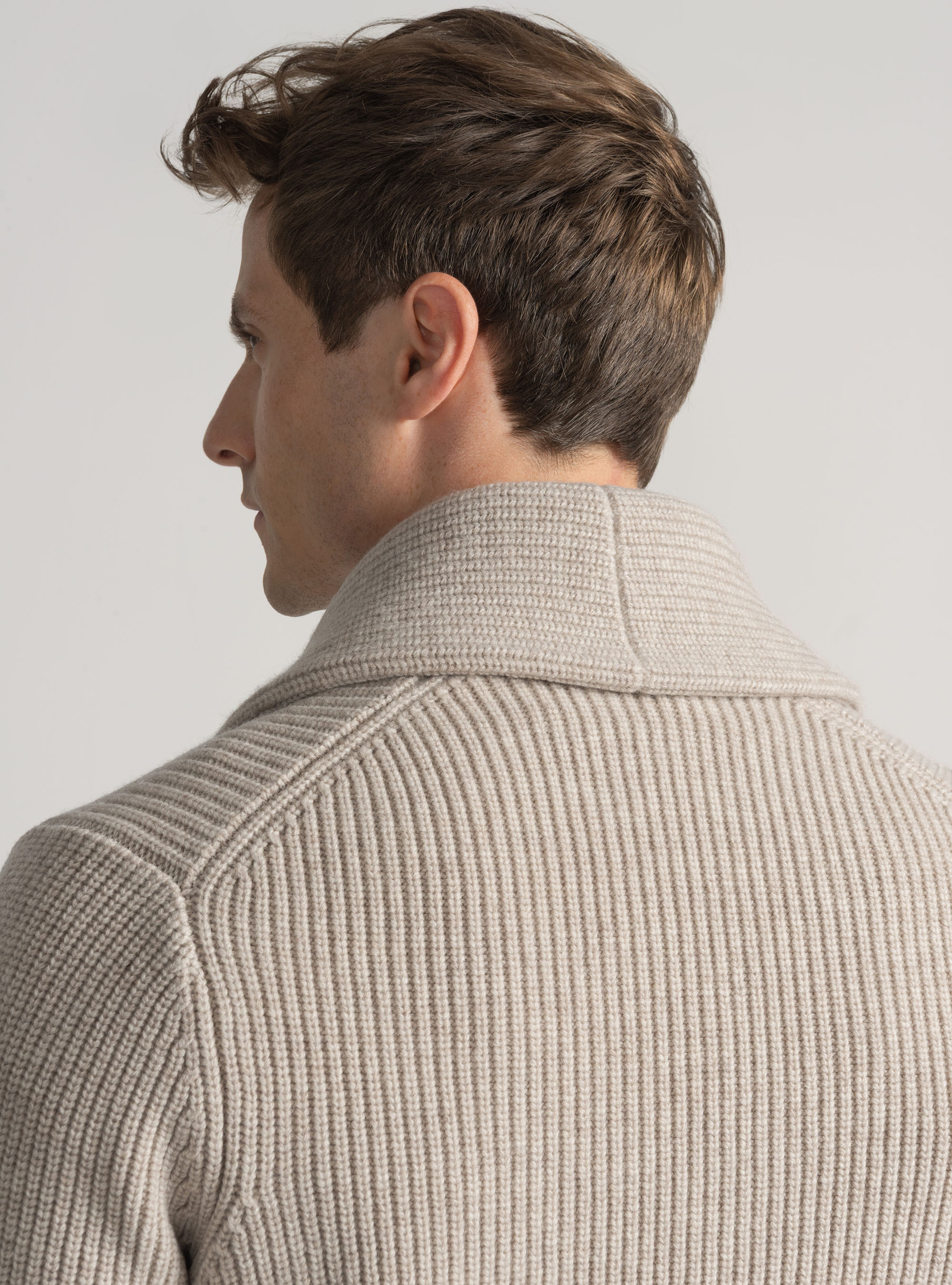 Merino wool shawl knit cardigan, ECRU