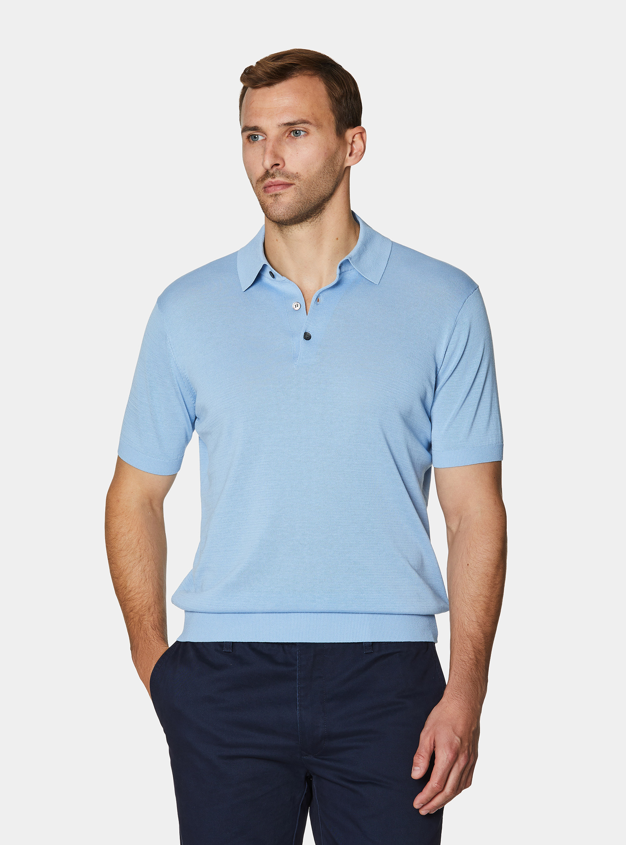 Polo de algod&oacute;n y seda, 0266C AZZURRO