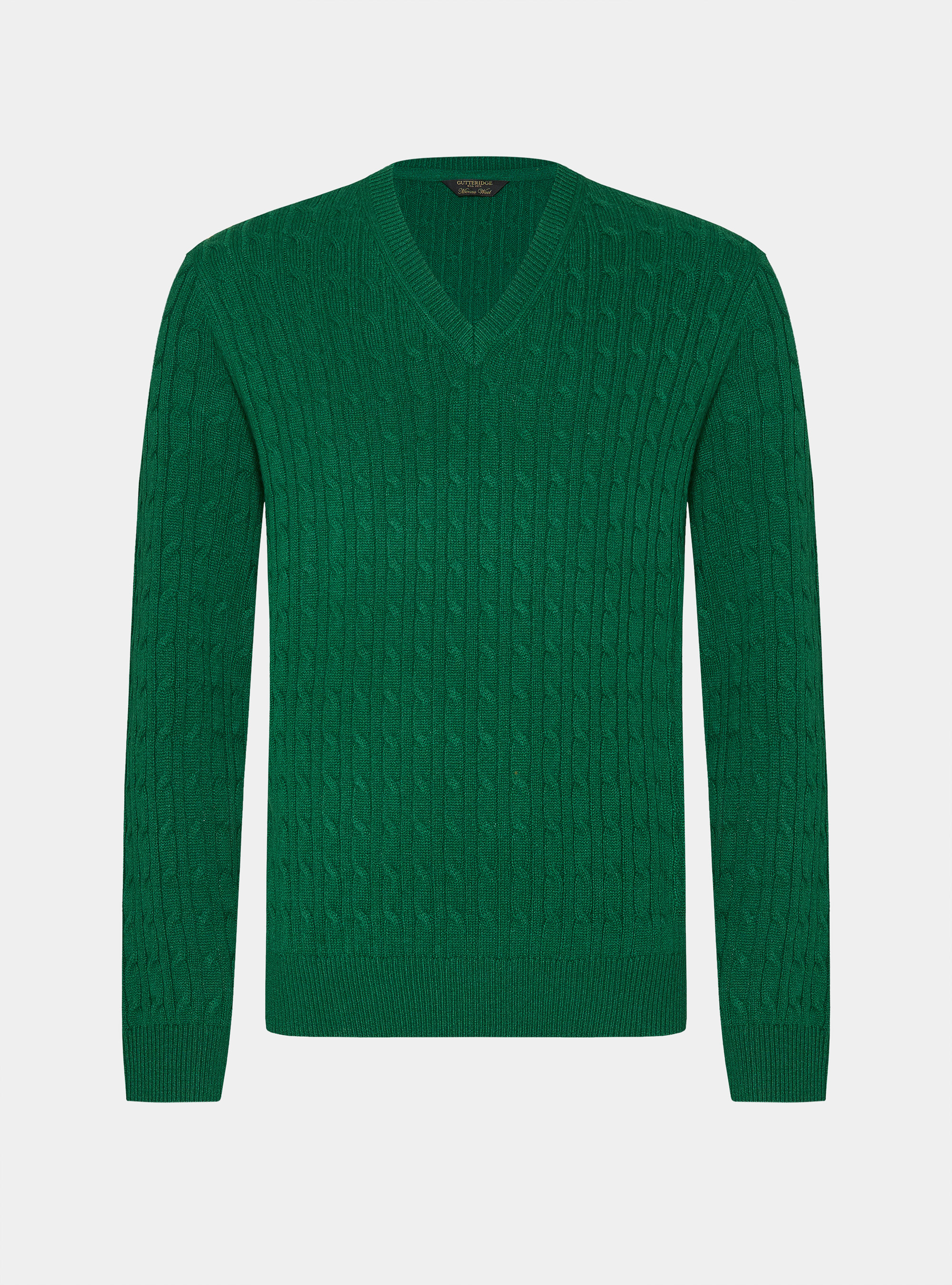 Maglia scollo a V con treccia in lana merino, VERDE