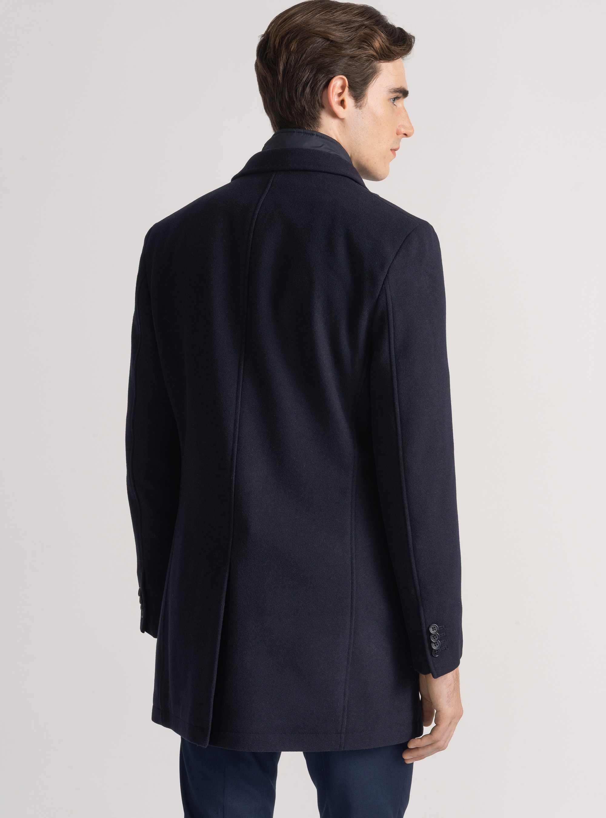 Wool-blend coat with bib, NAVY BLUE