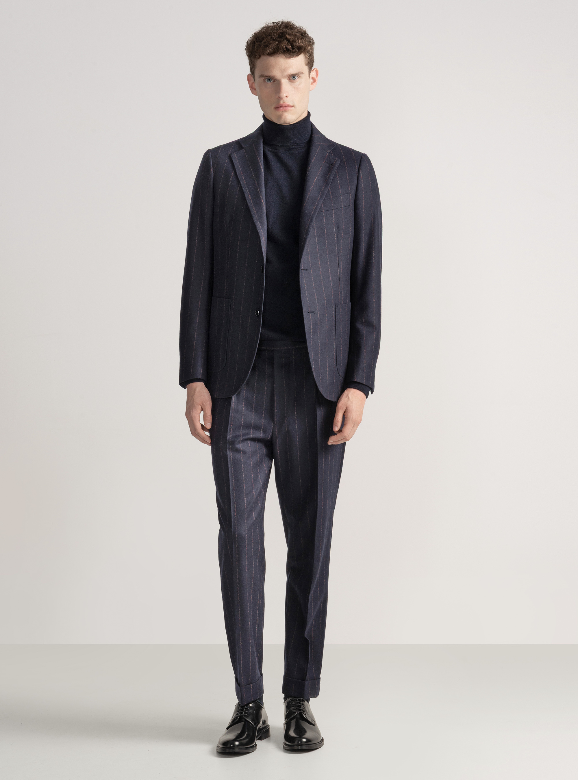 Cashmere wool pinstripe suit trousers, NAVY BLUE