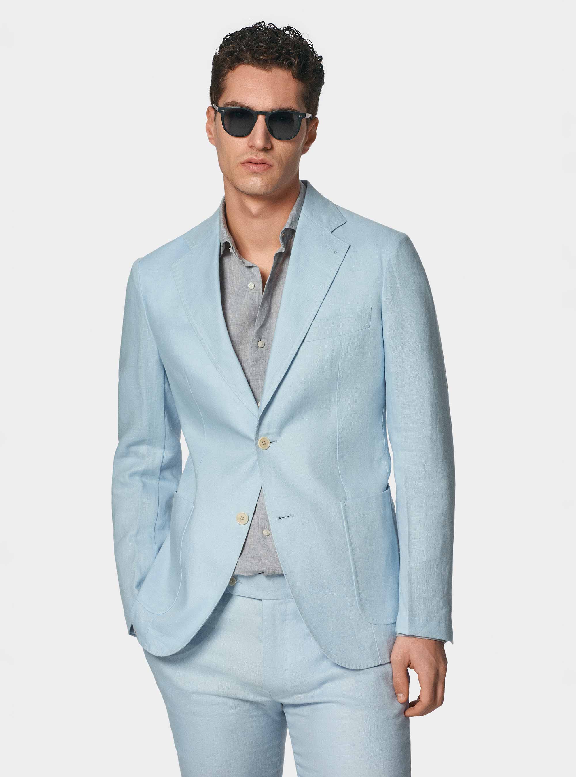 Pure linen suit blazer, LIGHT BLUE