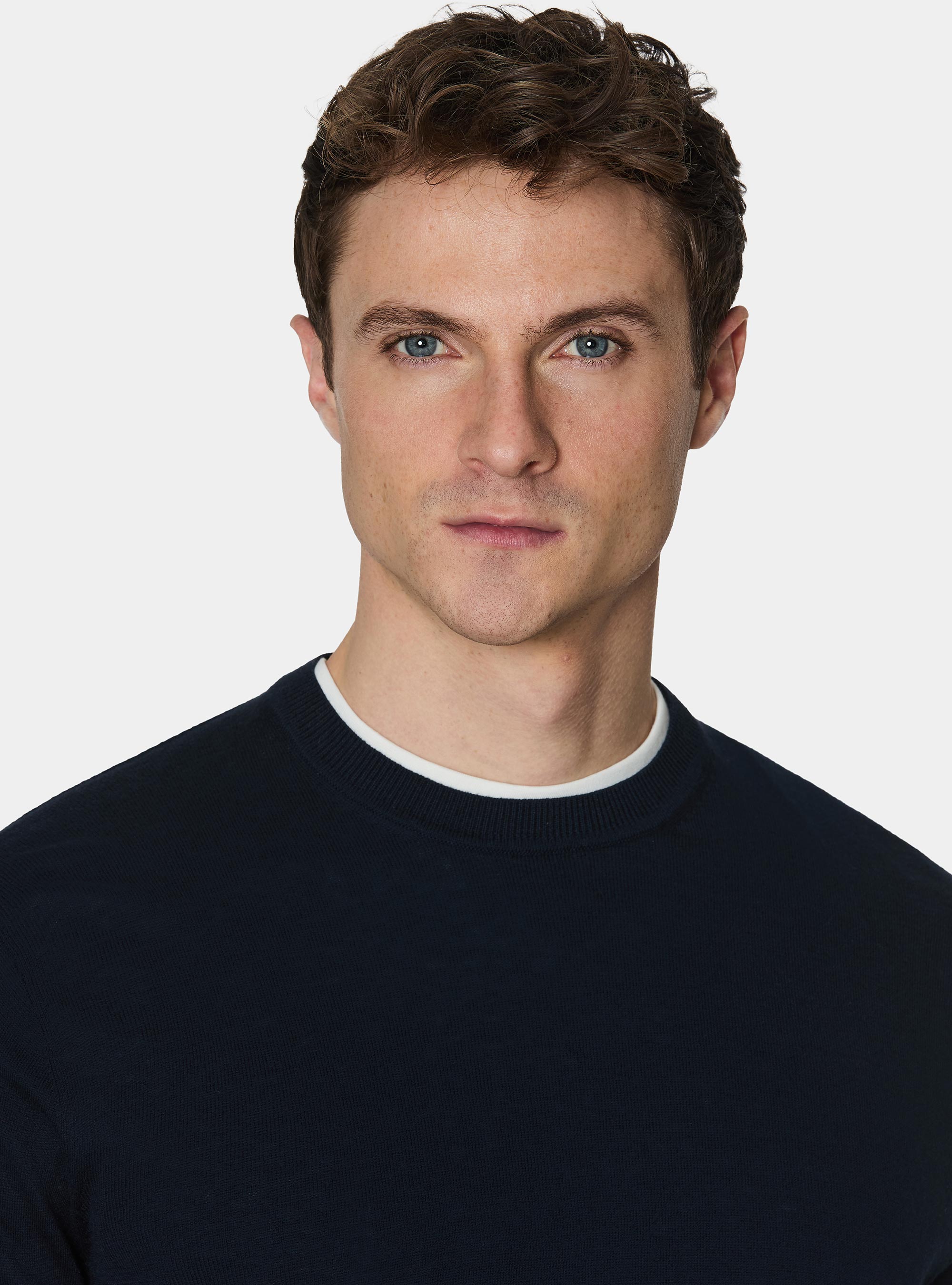 Maglia girocollo in cotone seta e cashmere, BLU NAVY