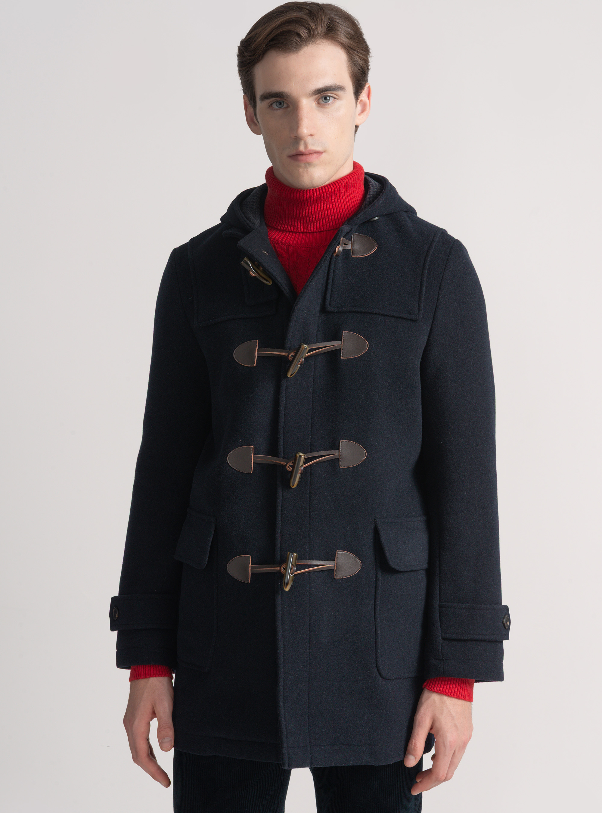 Dufflemantel aus Wollgemisch mit gemusterter Innenseite, NAVY 0218C