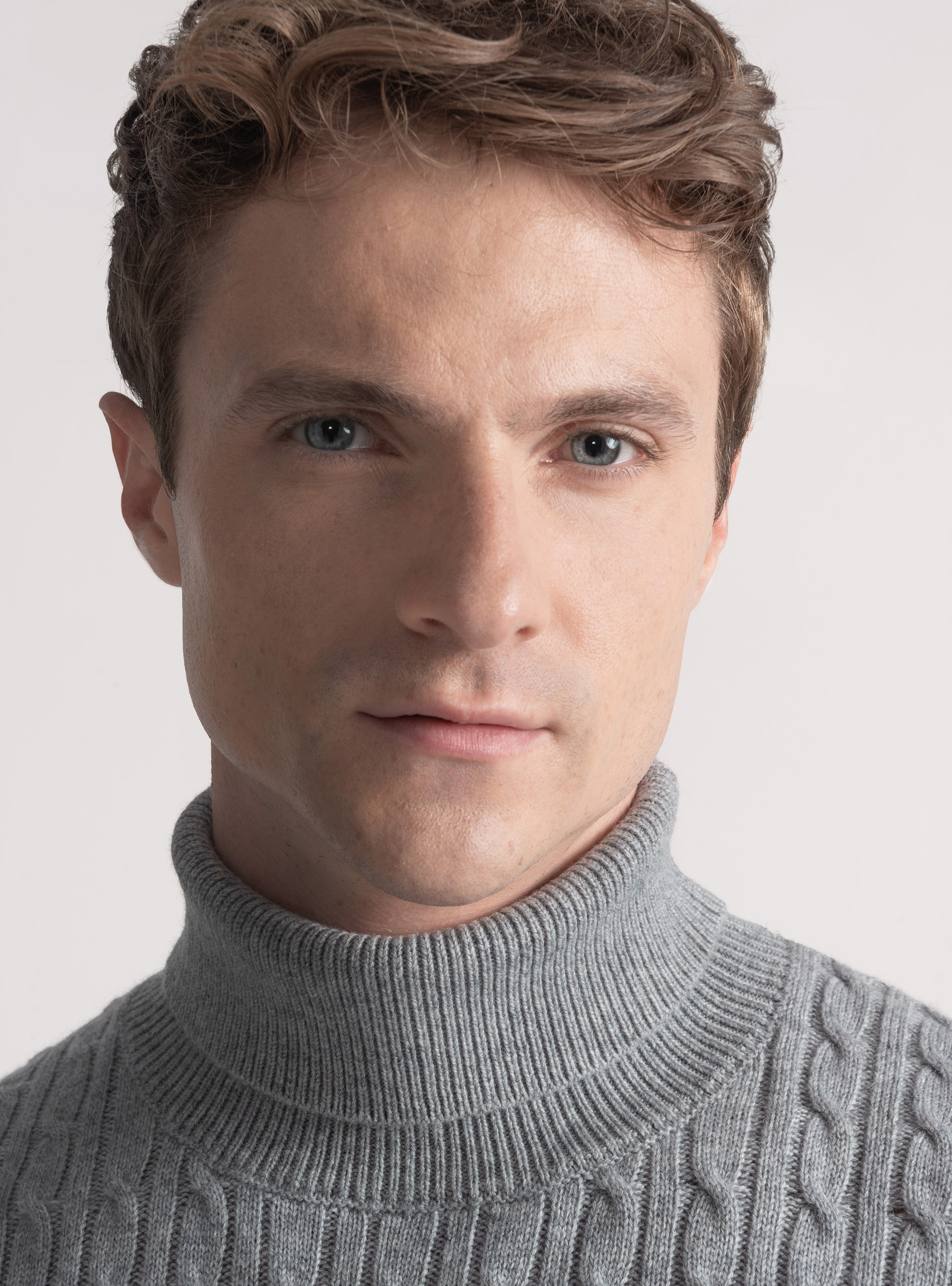 Maglia collo alto con treccia in misto lana, GRIGIO MELANGE 0151C