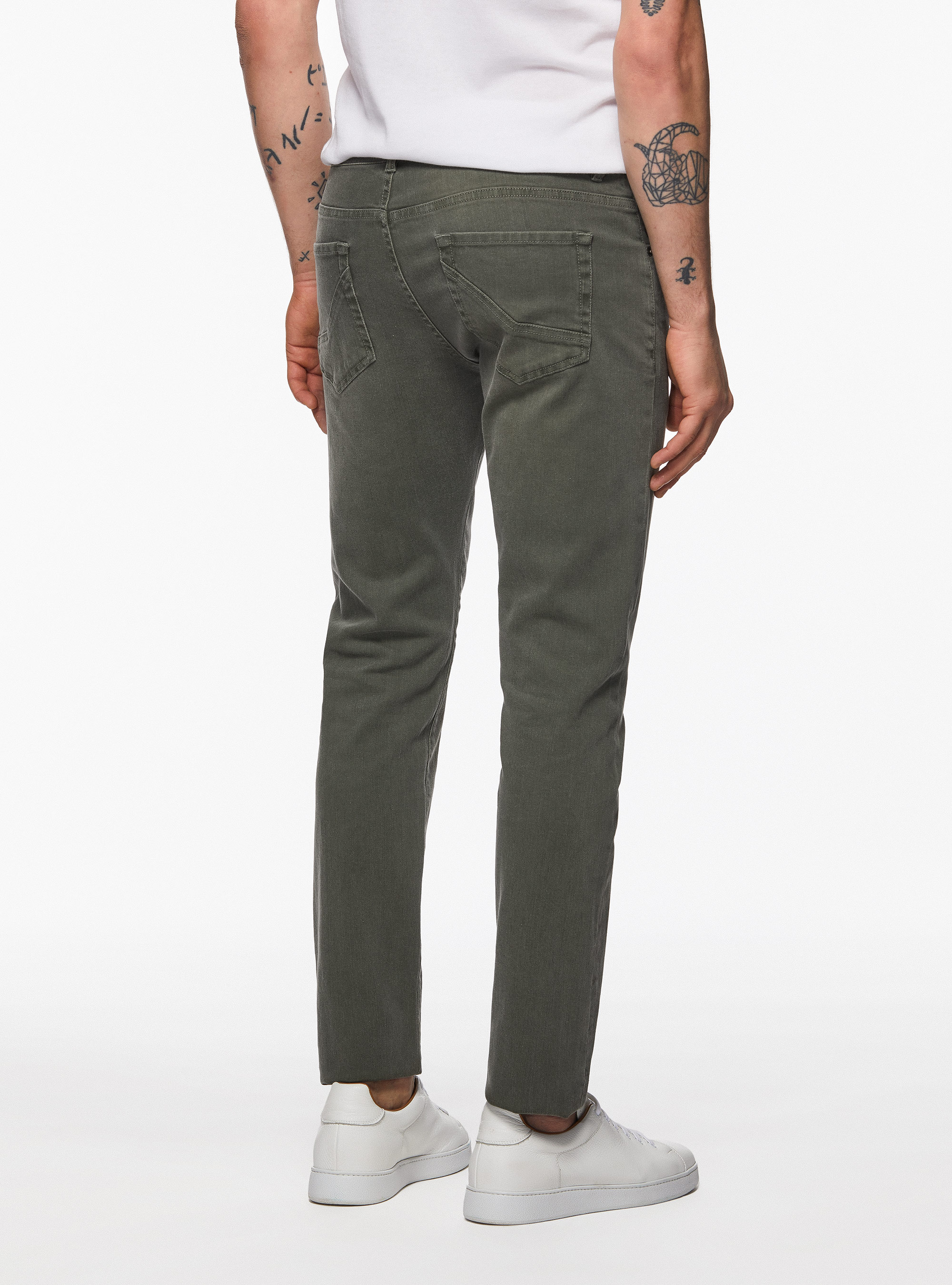 Pantaloni colorati in cotone stretch, SALVIA 0602C