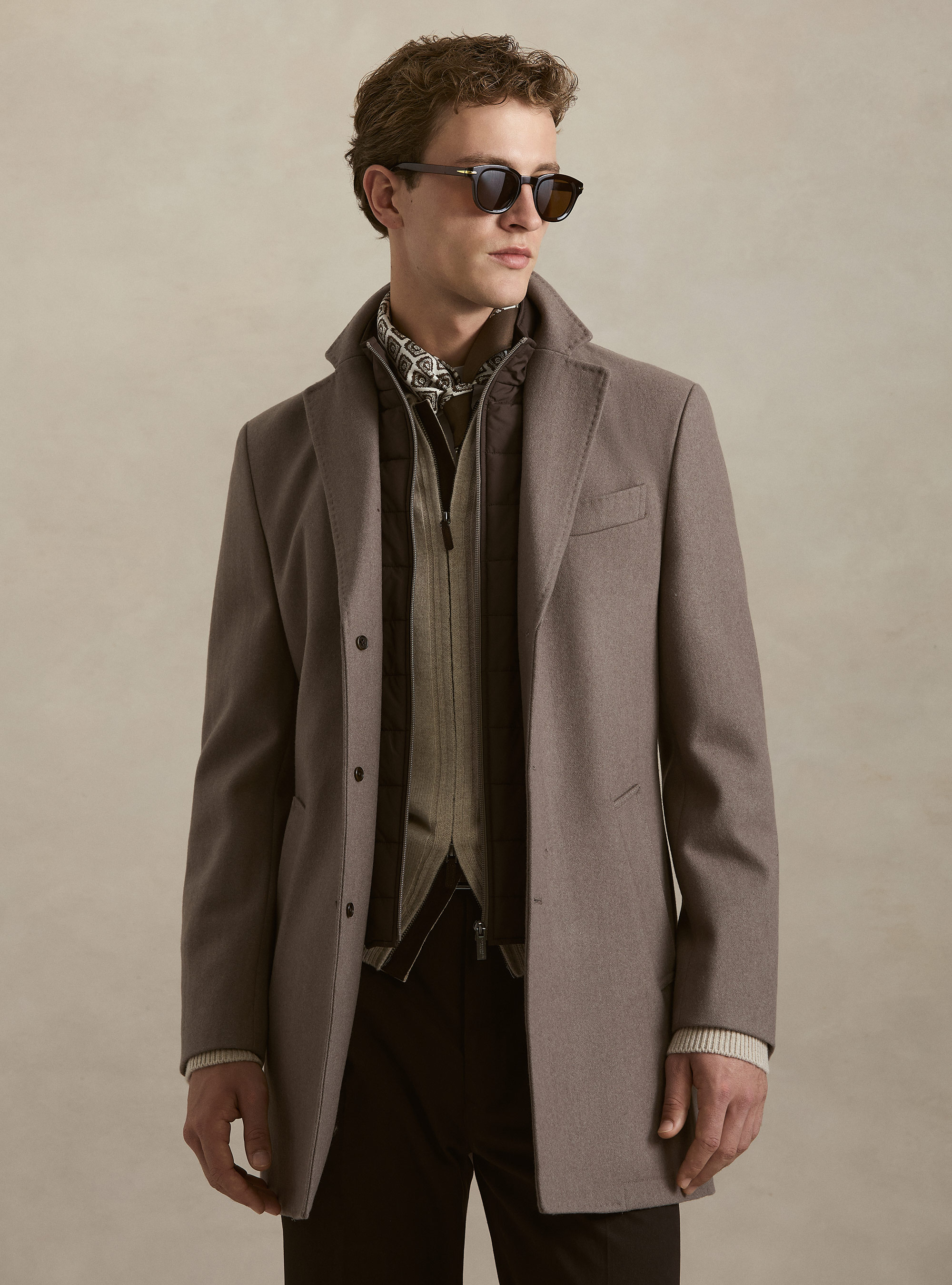 Wool-blend coat with detachable bib, FANGO 0555C