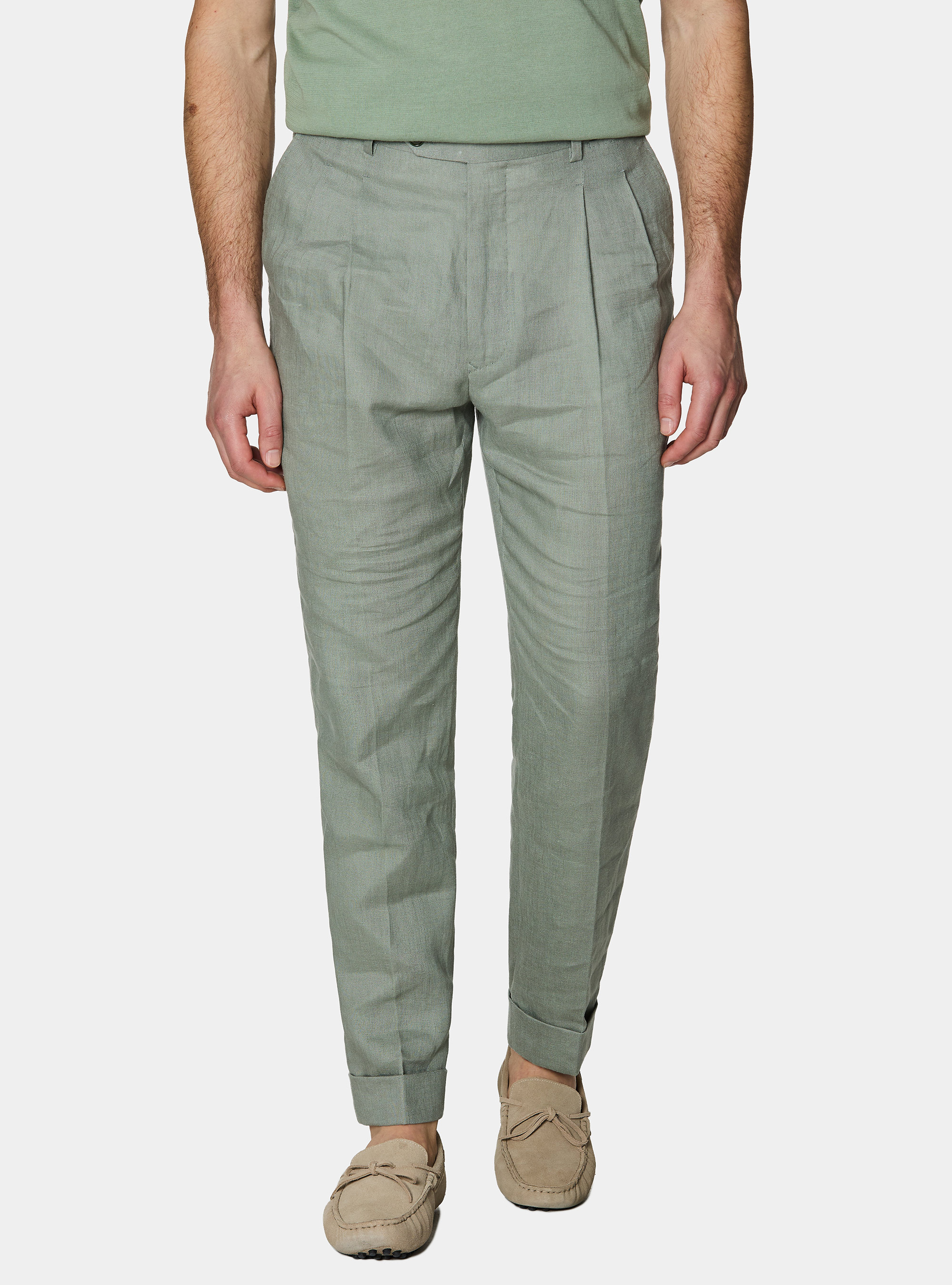 Pure linen double pleat trousers, SALVIA 0602C