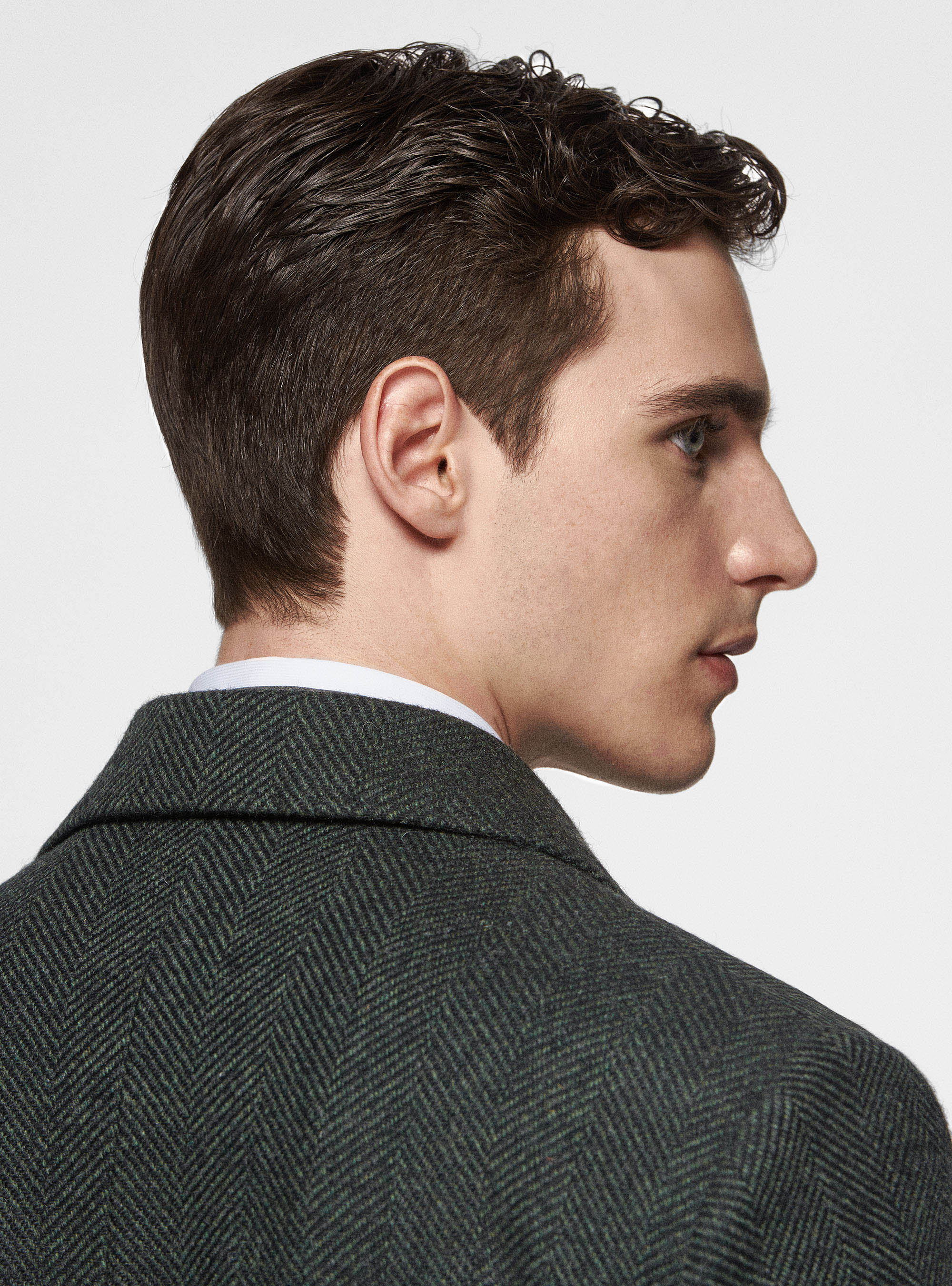 Double-breasted coat in herringbone wool blend, GREEN