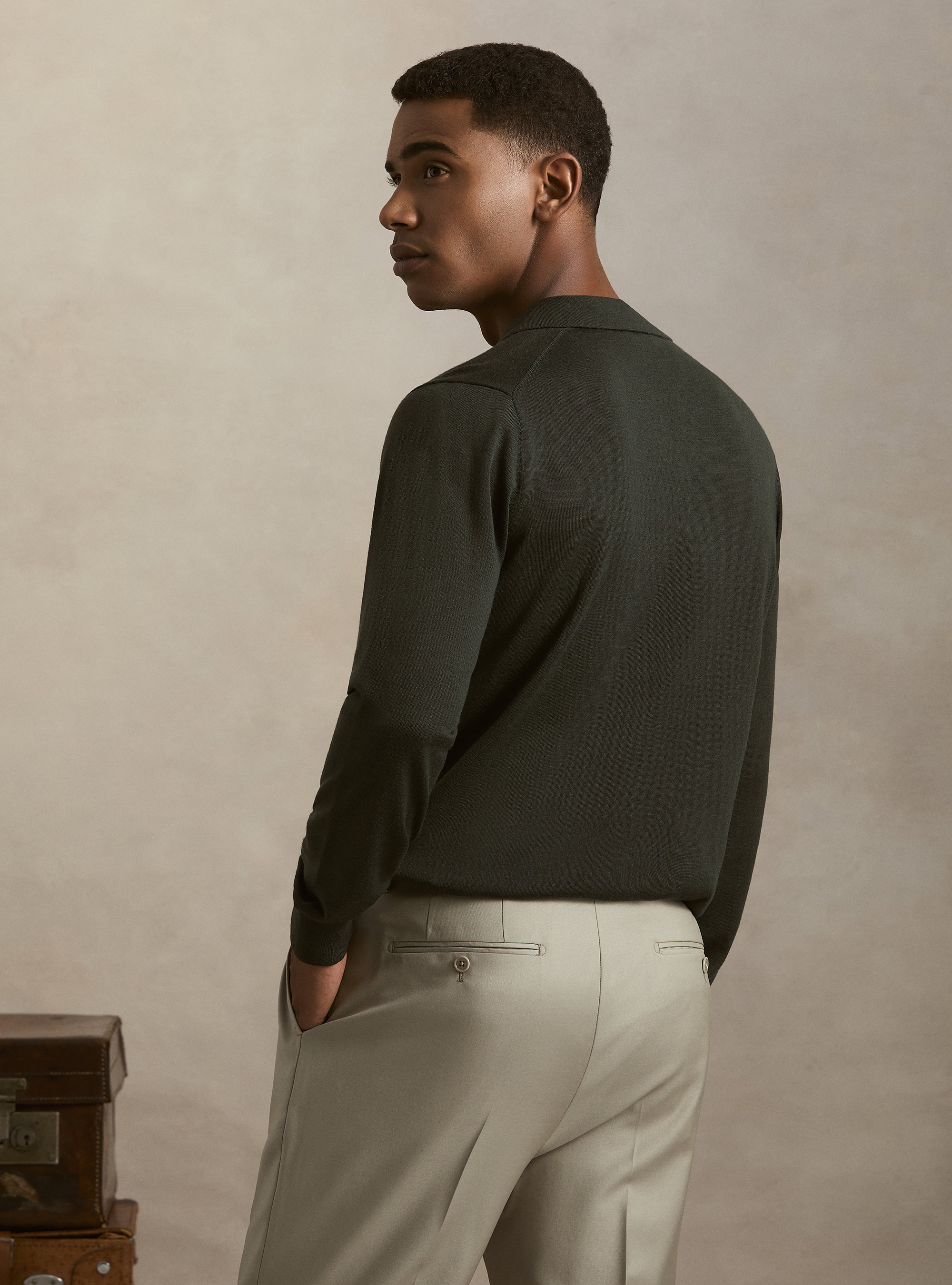 Buttonless merino polo, MILITARE 0609C