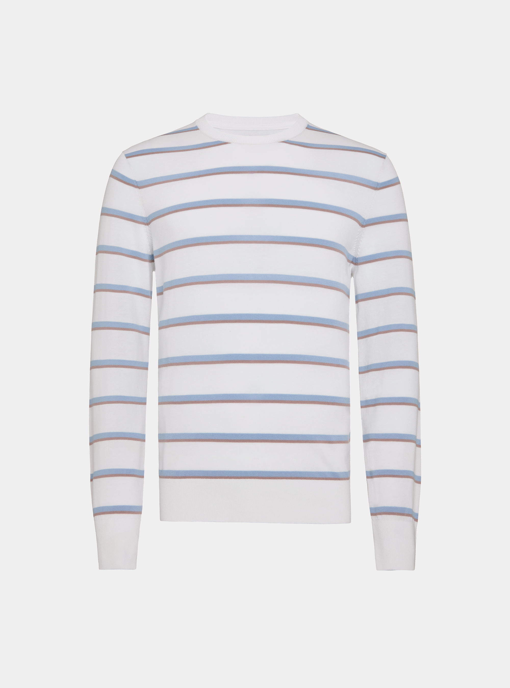 Maglia girocollo in cotone rigato, BIANCO
