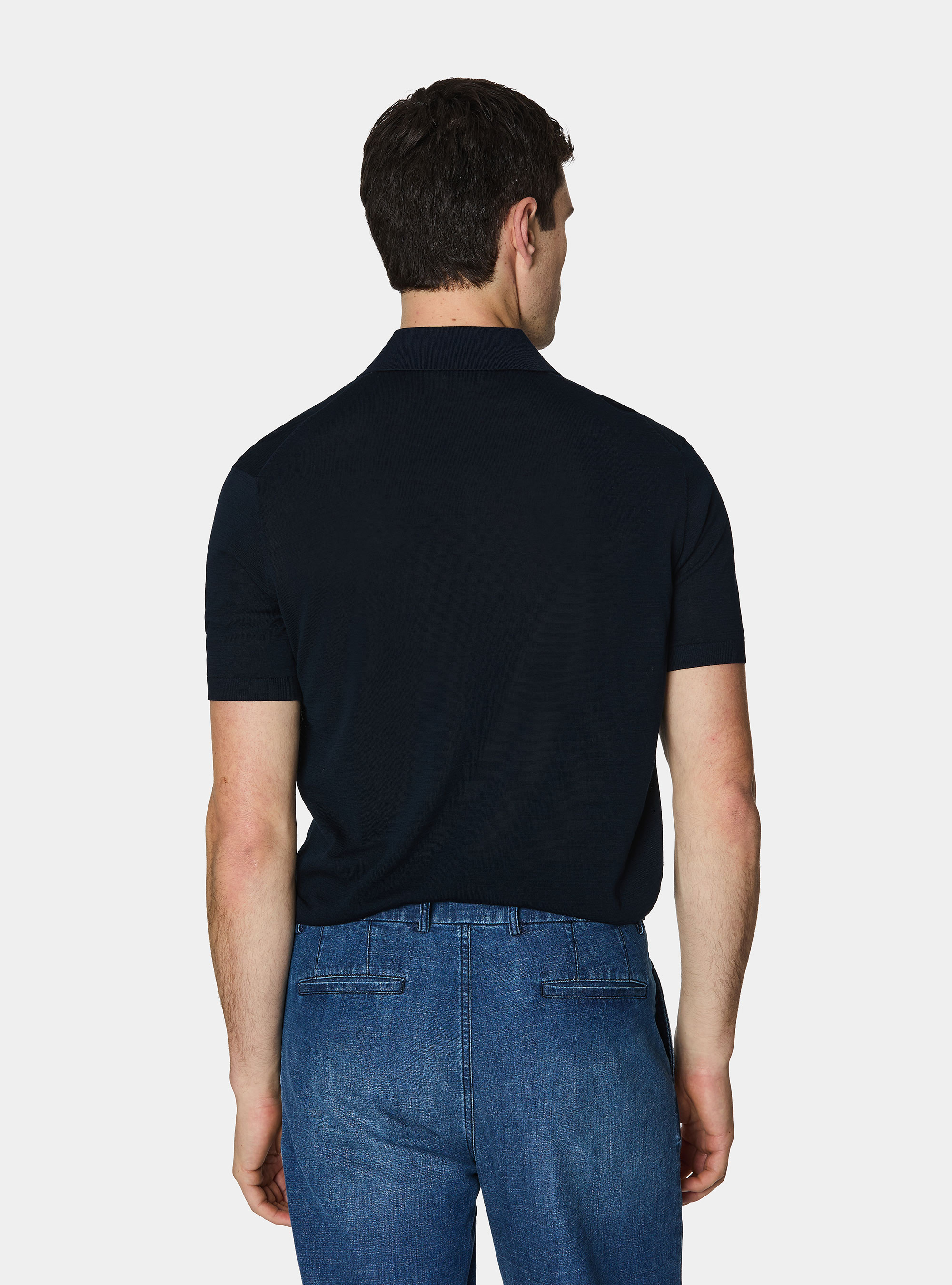 Maglia a polo in cotone e seta, BLU NAVY