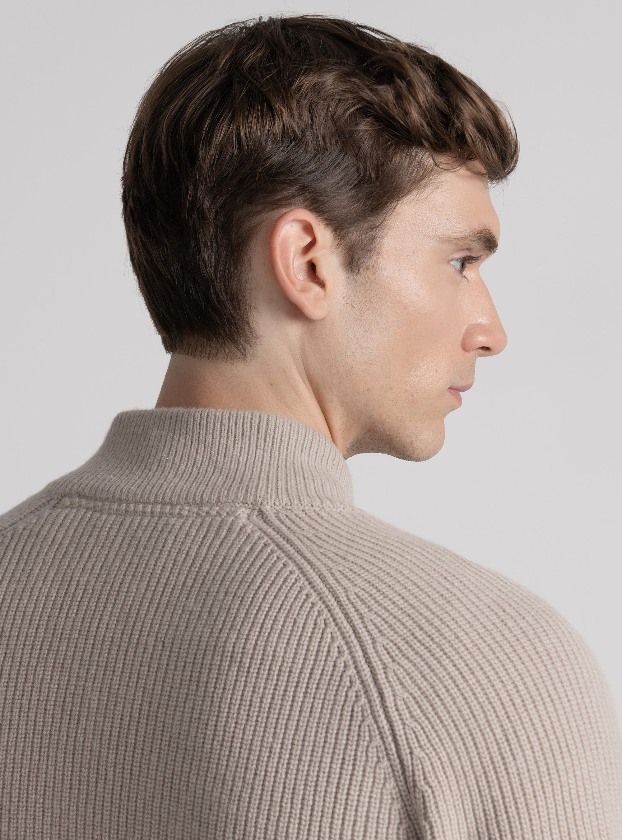 Merino wool raglan knitted zip cardigan, SAND