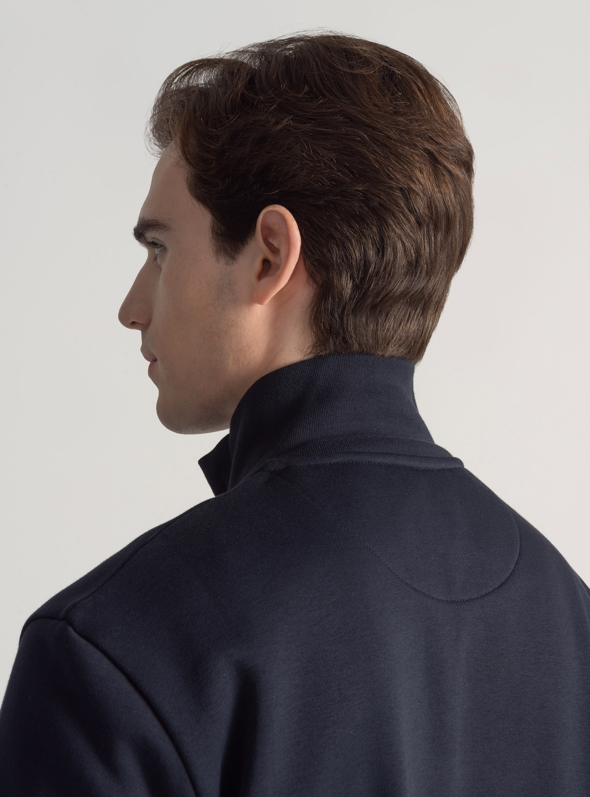 Sweatshirt zipp&eacute; en coton m&eacute;lang&eacute;, BLEU MARINE