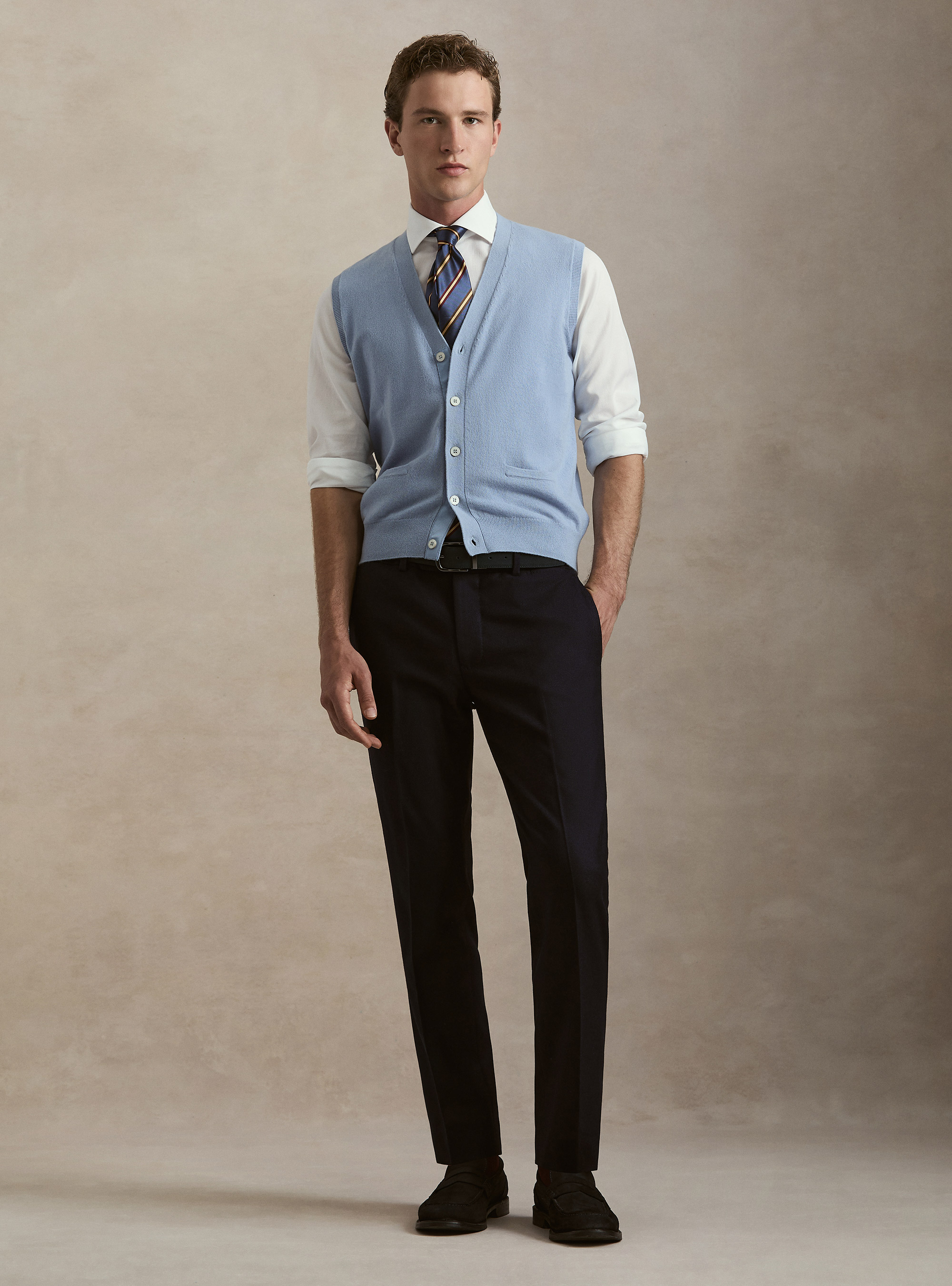 Chaleco de puro cashmere con botones, 0266C AZZURRO