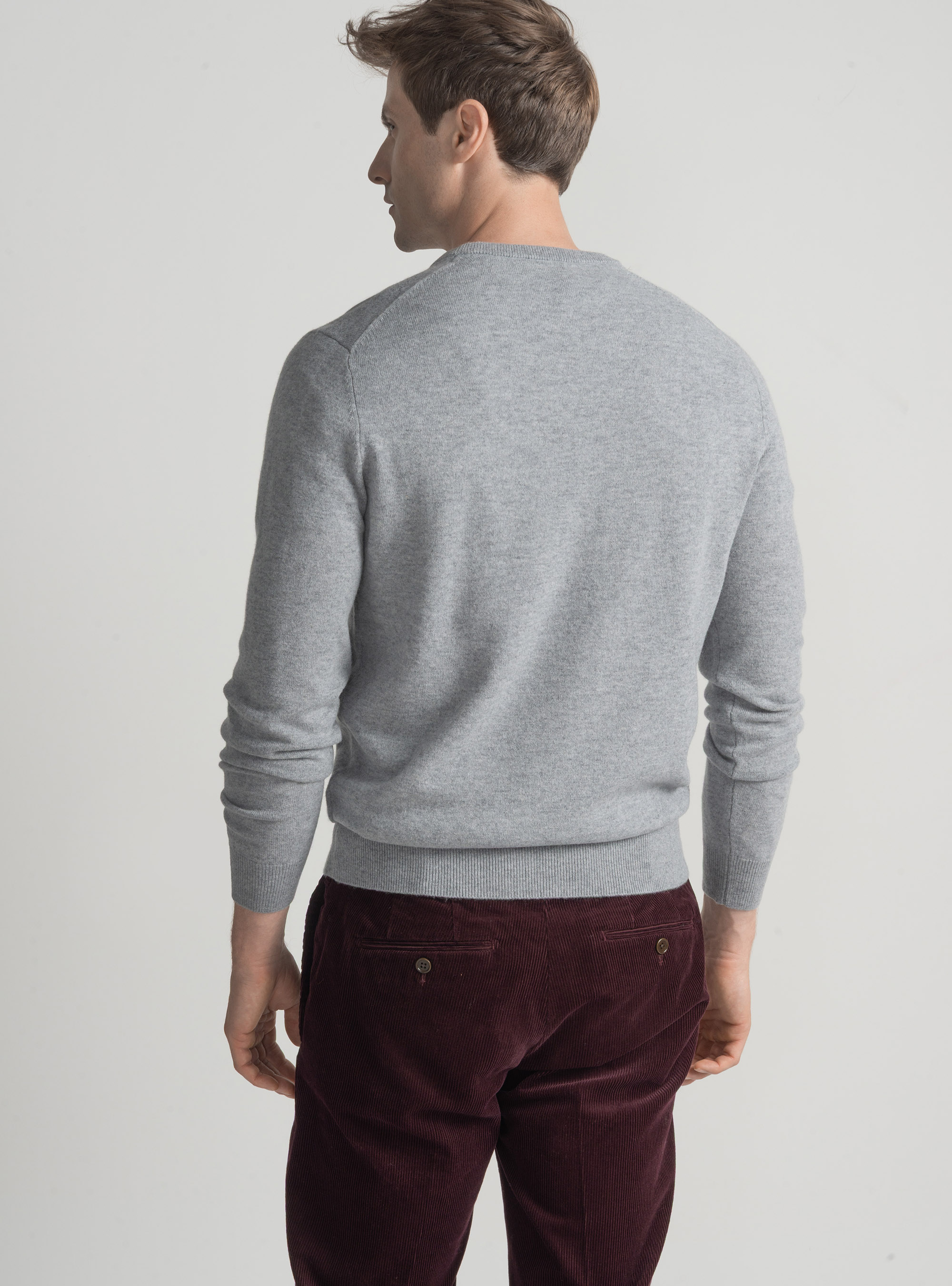 Merino wool V-neck sweater, GRIGIO MELANGE 0151C