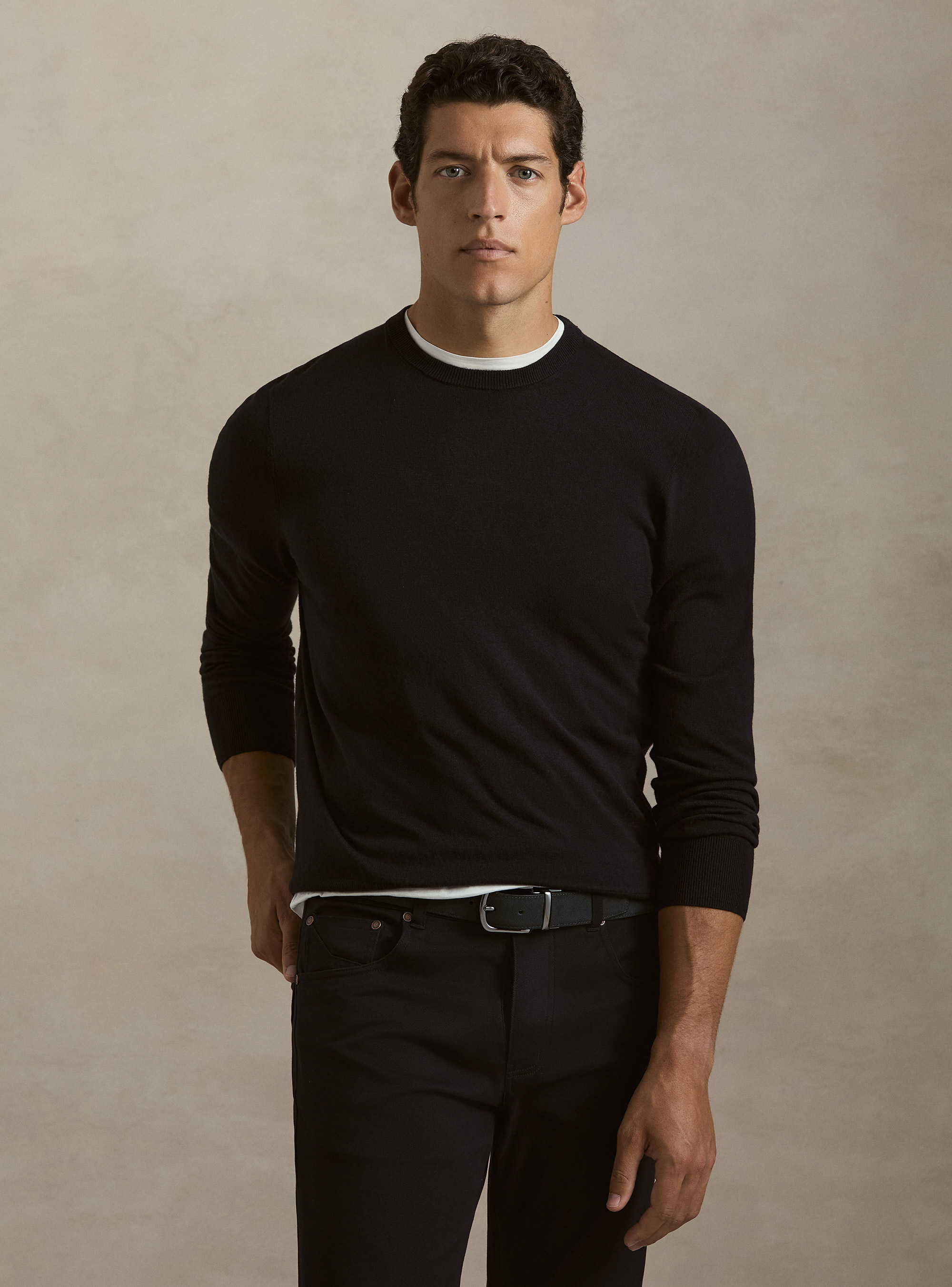 Cotton, silk and cashmere blend crewneck sweater, NAVY BLUE