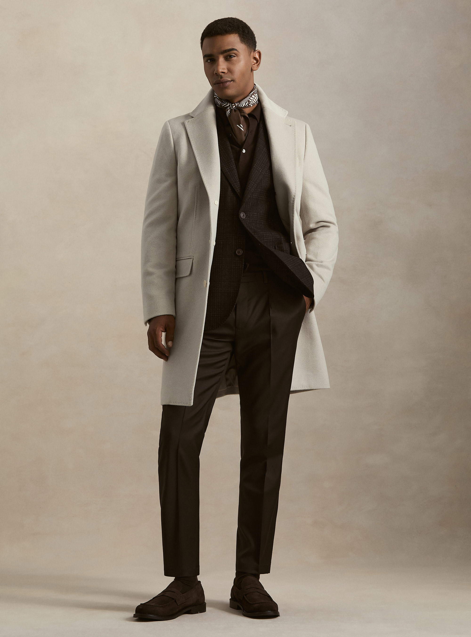 Single-breasted wool and cashmere coat, ECRU 0536C