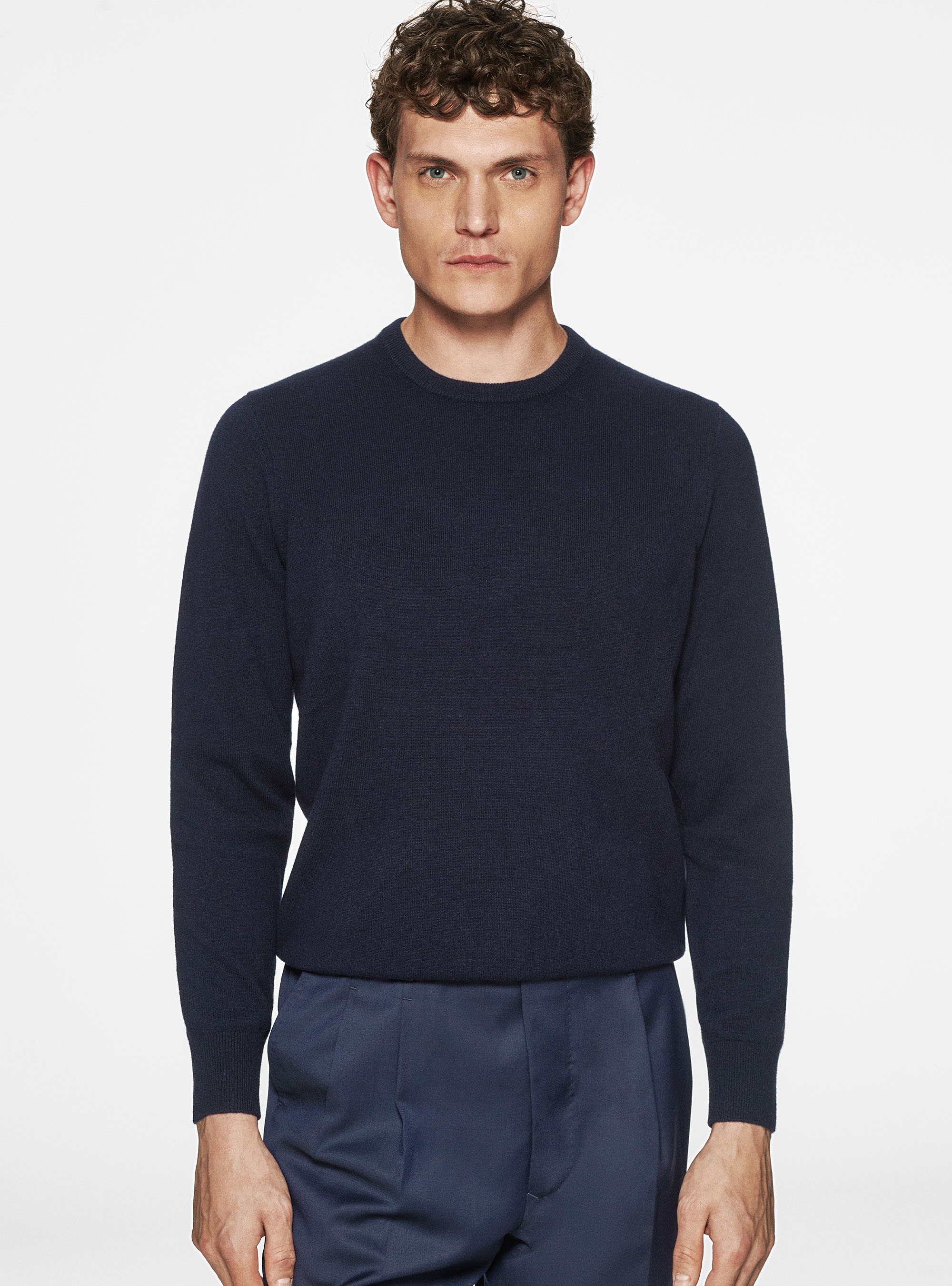 Maglia girocollo in lambswool e cashmere, BLU NAVY