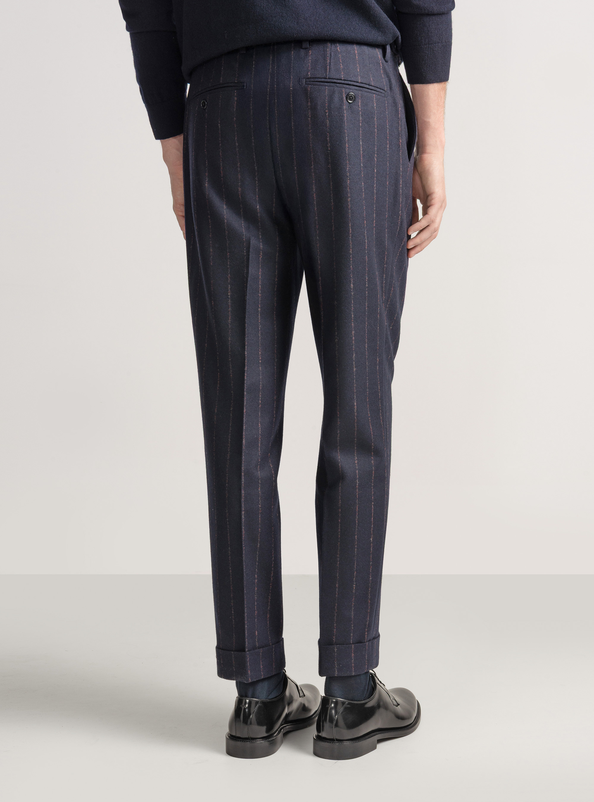 Cashmere wool pinstripe suit trousers, NAVY BLUE