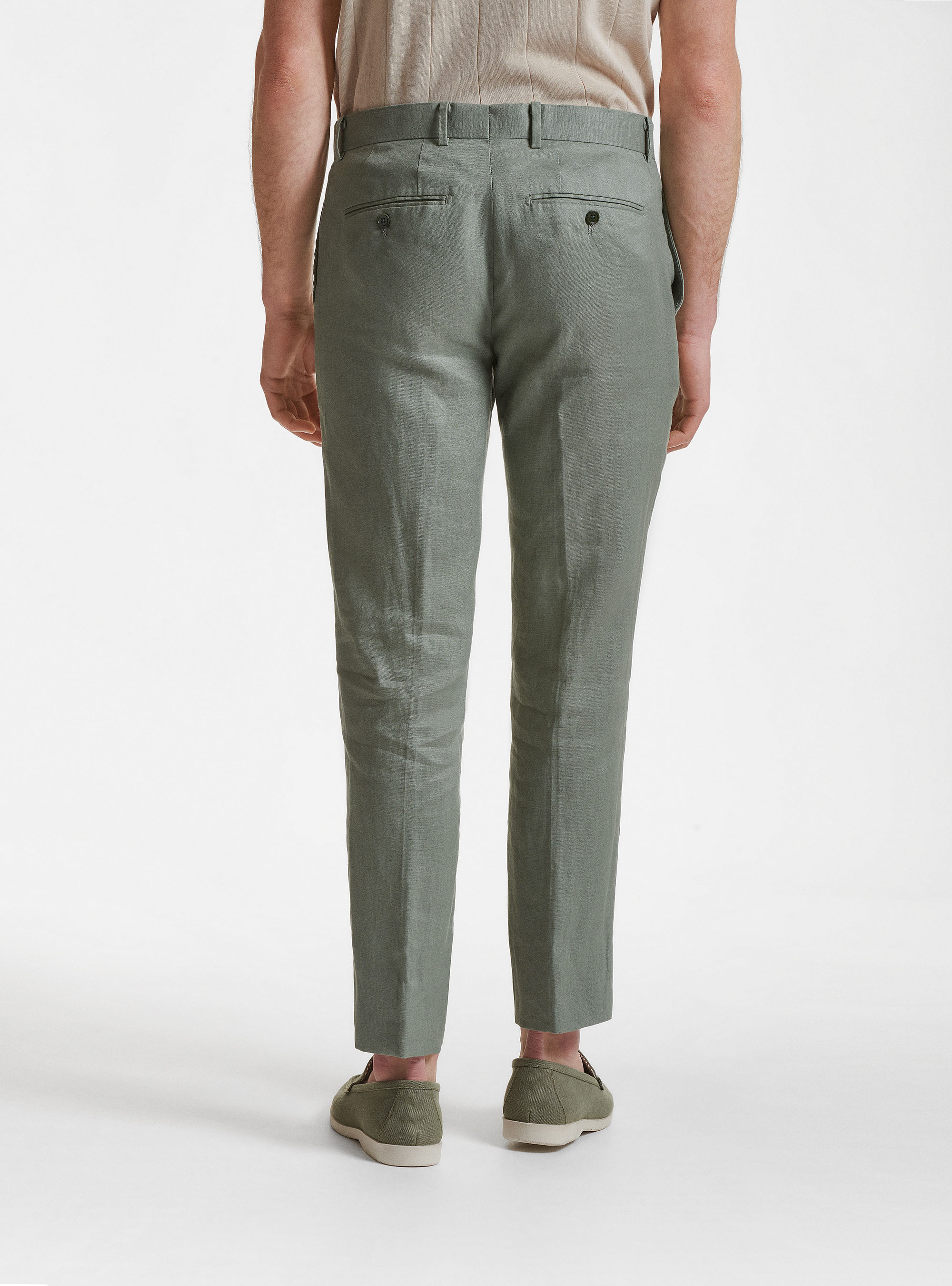 Pantaloni per abito in puro lino, SALVIA 0602C