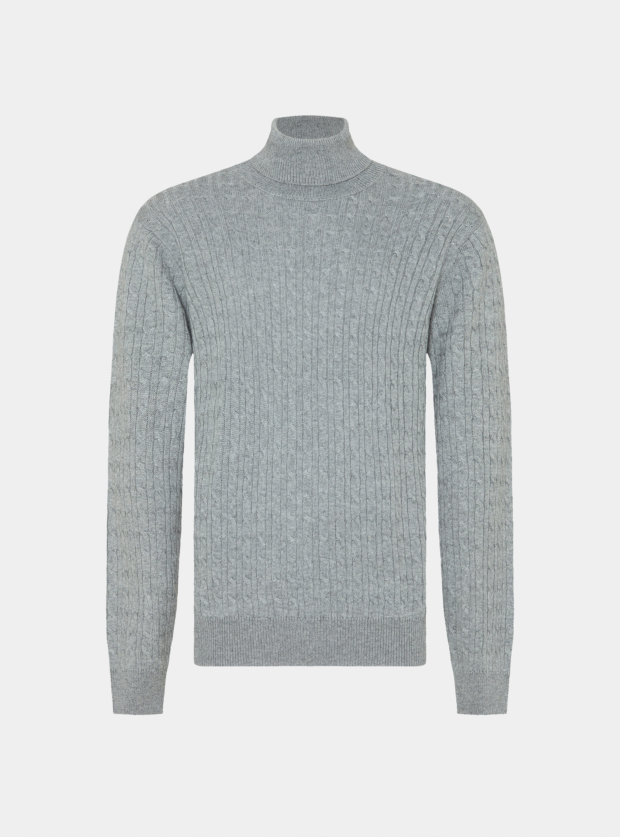 Maglia collo alto con treccia in misto lana, GRIGIO MELANGE 0151C
