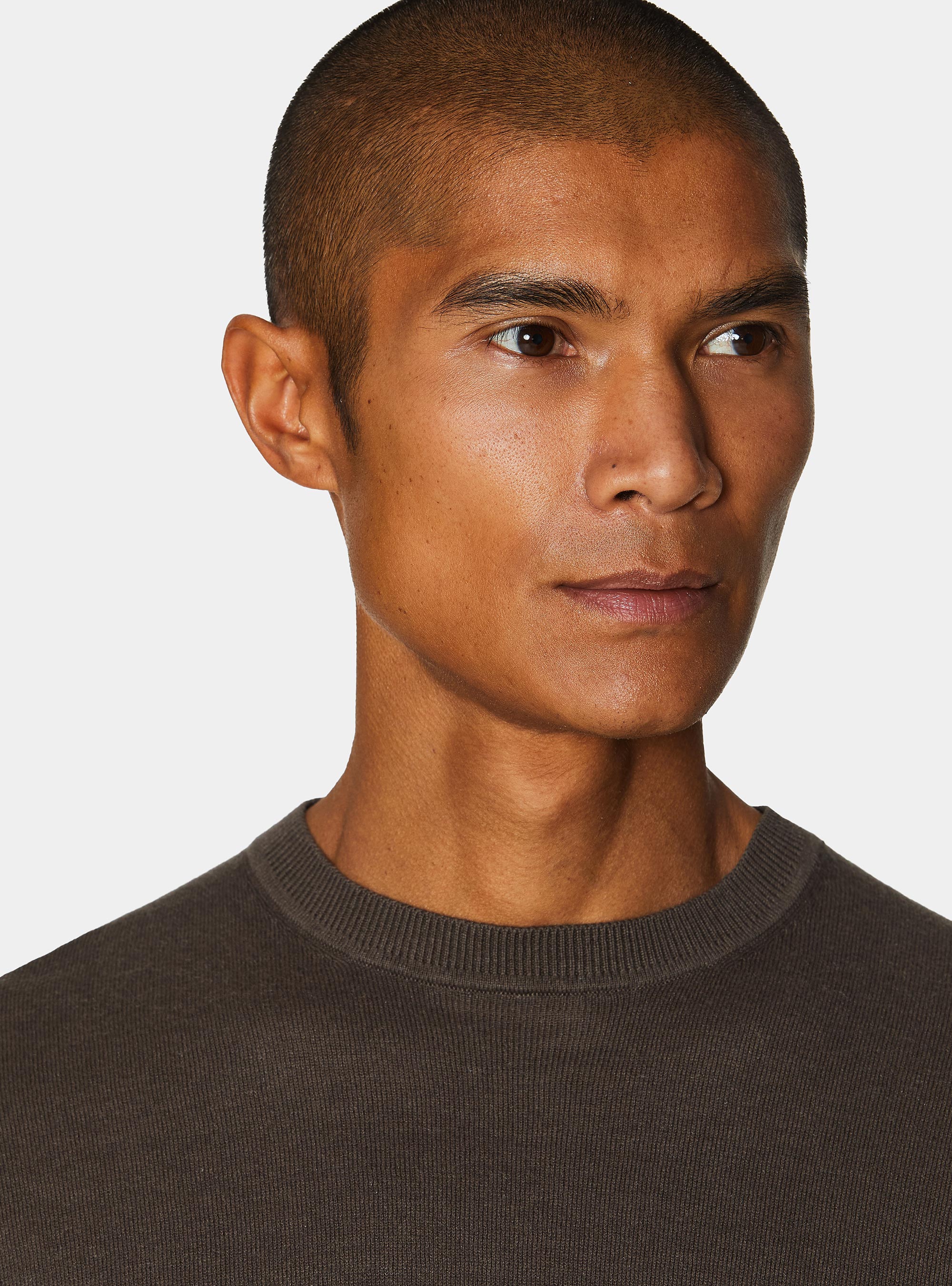 Cotton silk and cashmere crew neck sweater, BROWN