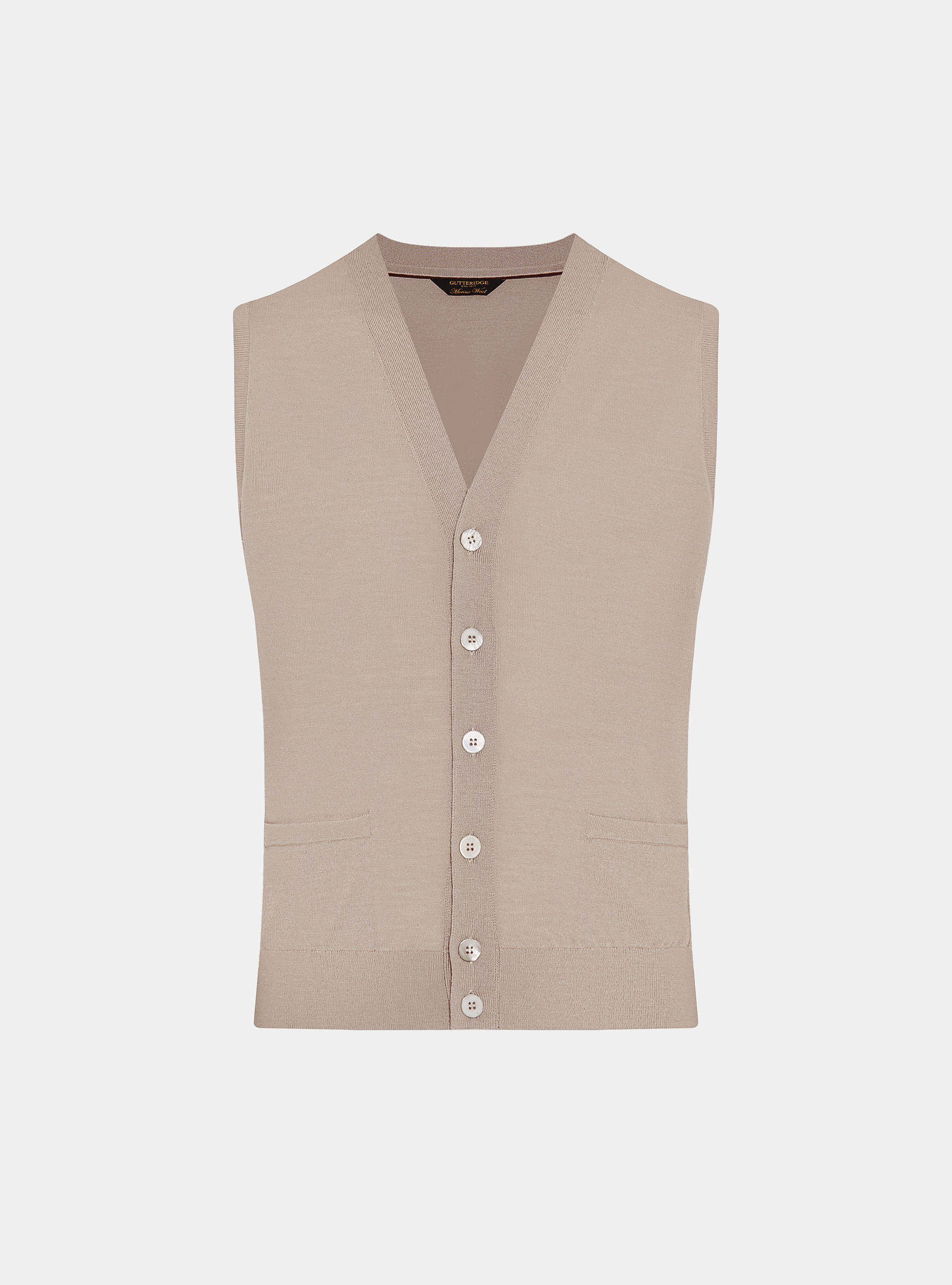 Knitted gilet with buttons in extra-fine merino wool, SAND