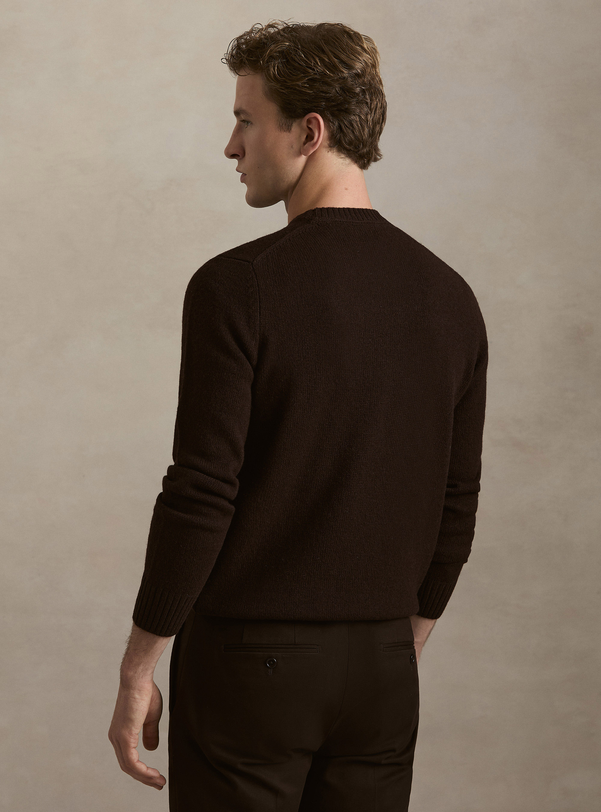Rundhalspullover aus reiner Shetlandwolle, MARRONE 0507C
