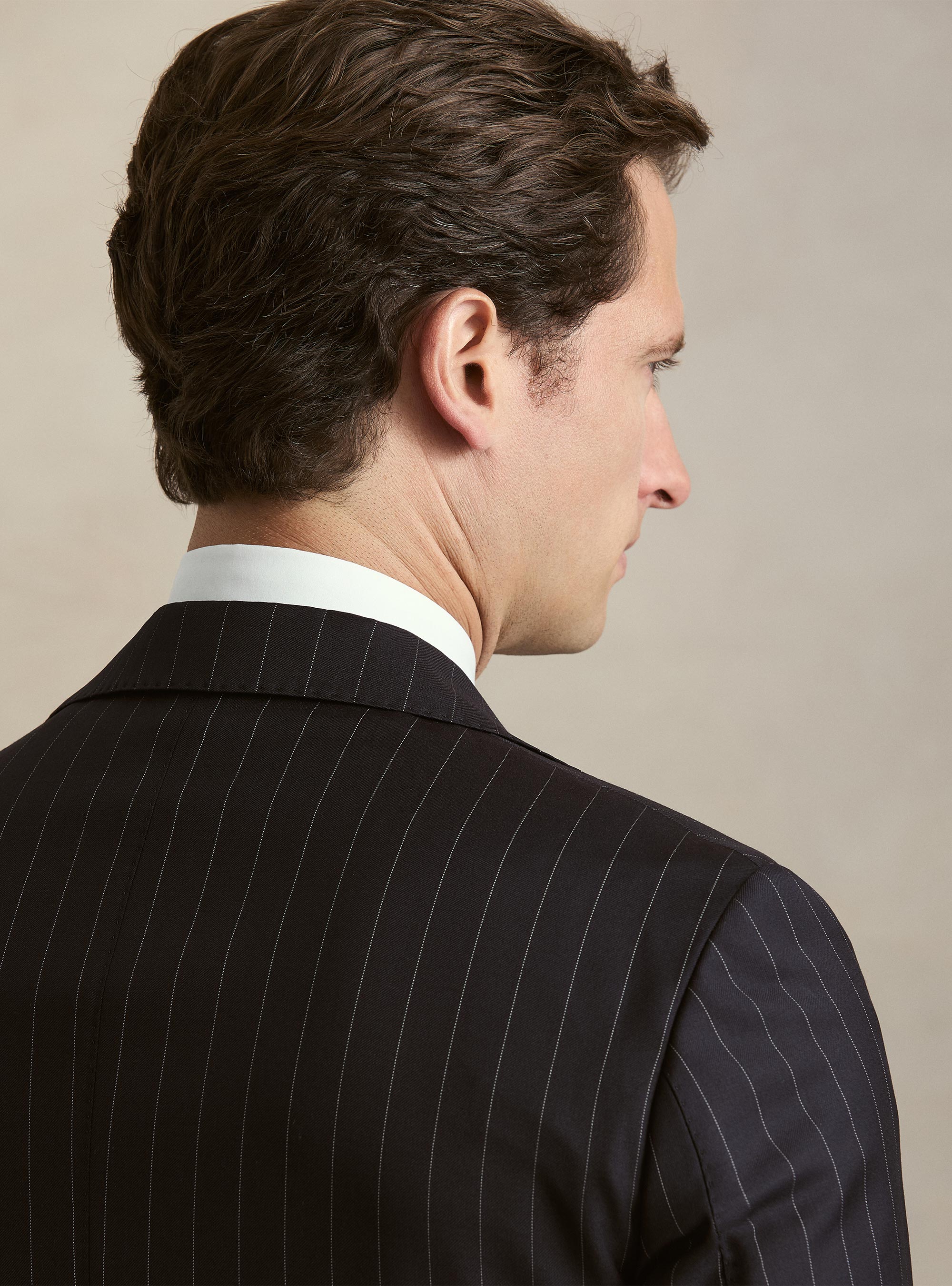 Americana de traje de raya diplom&aacute;tica en pura lana Vitale Barberis Canonico, AZUL MARINO