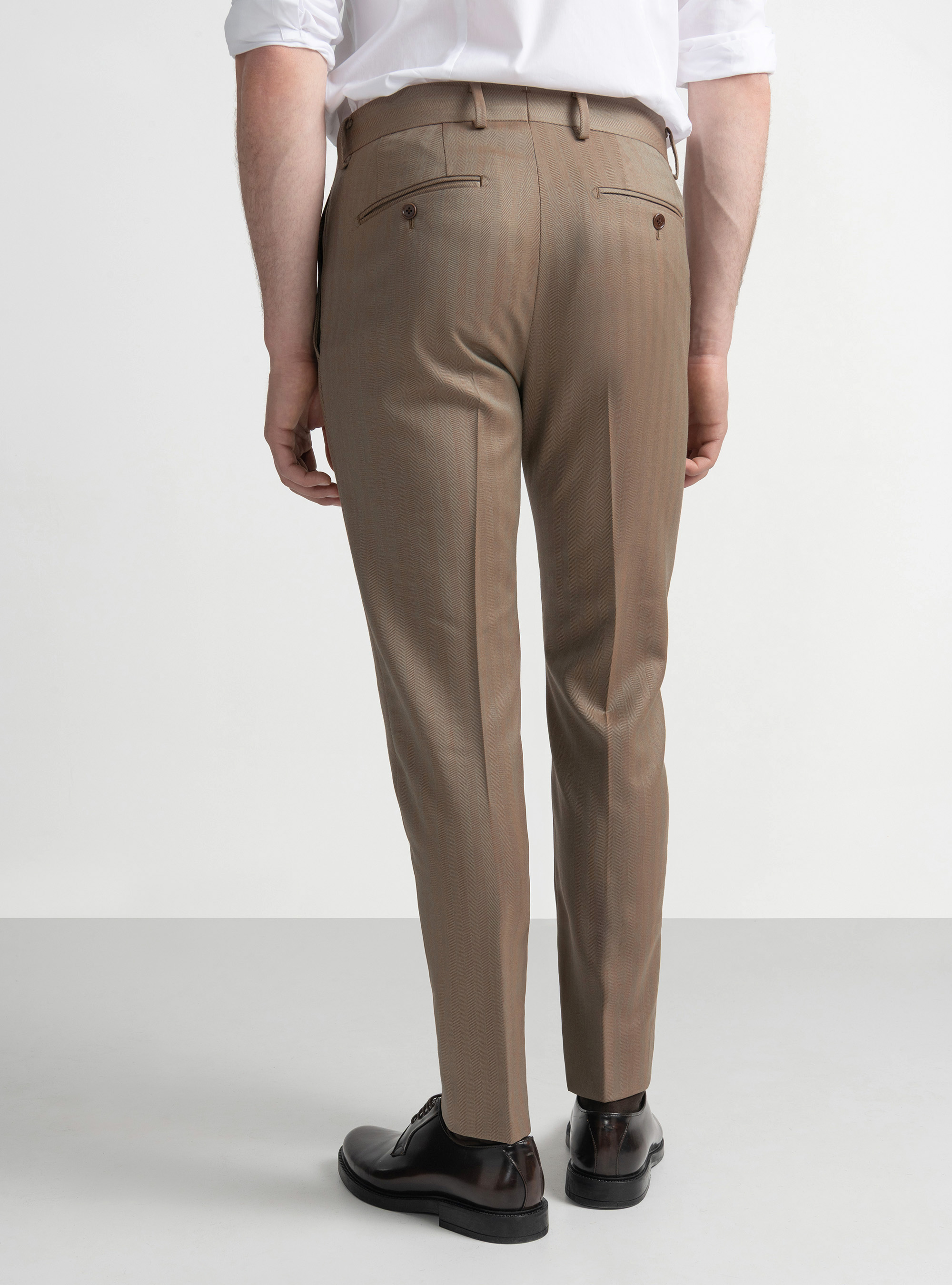 Pantal&oacute;n de traje en espiga de lana Vitale Barberis Canonico, ARCILLA