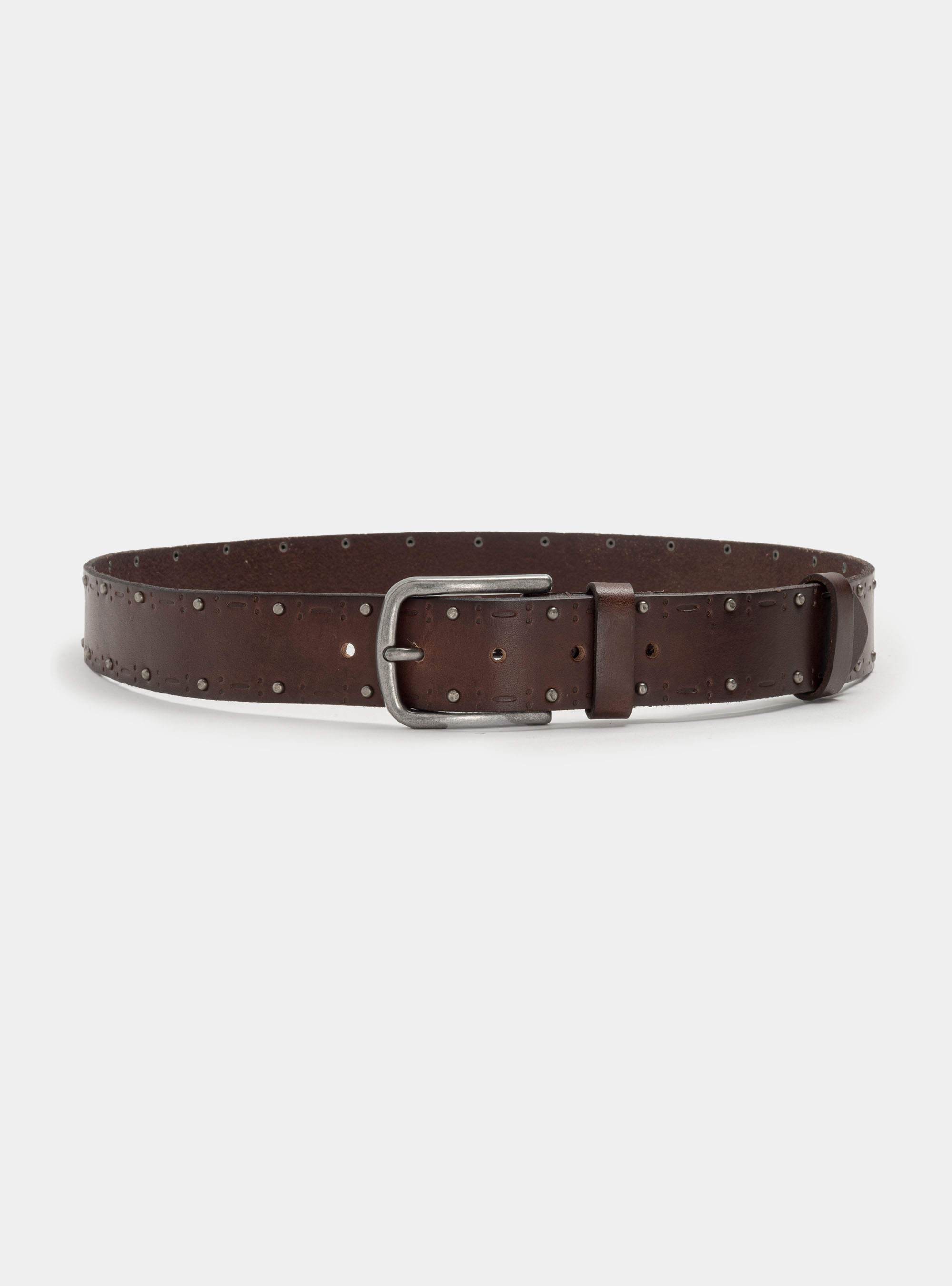 Perforierter Lederg&uuml;rtel mit Nieten, MARRONE 0507C