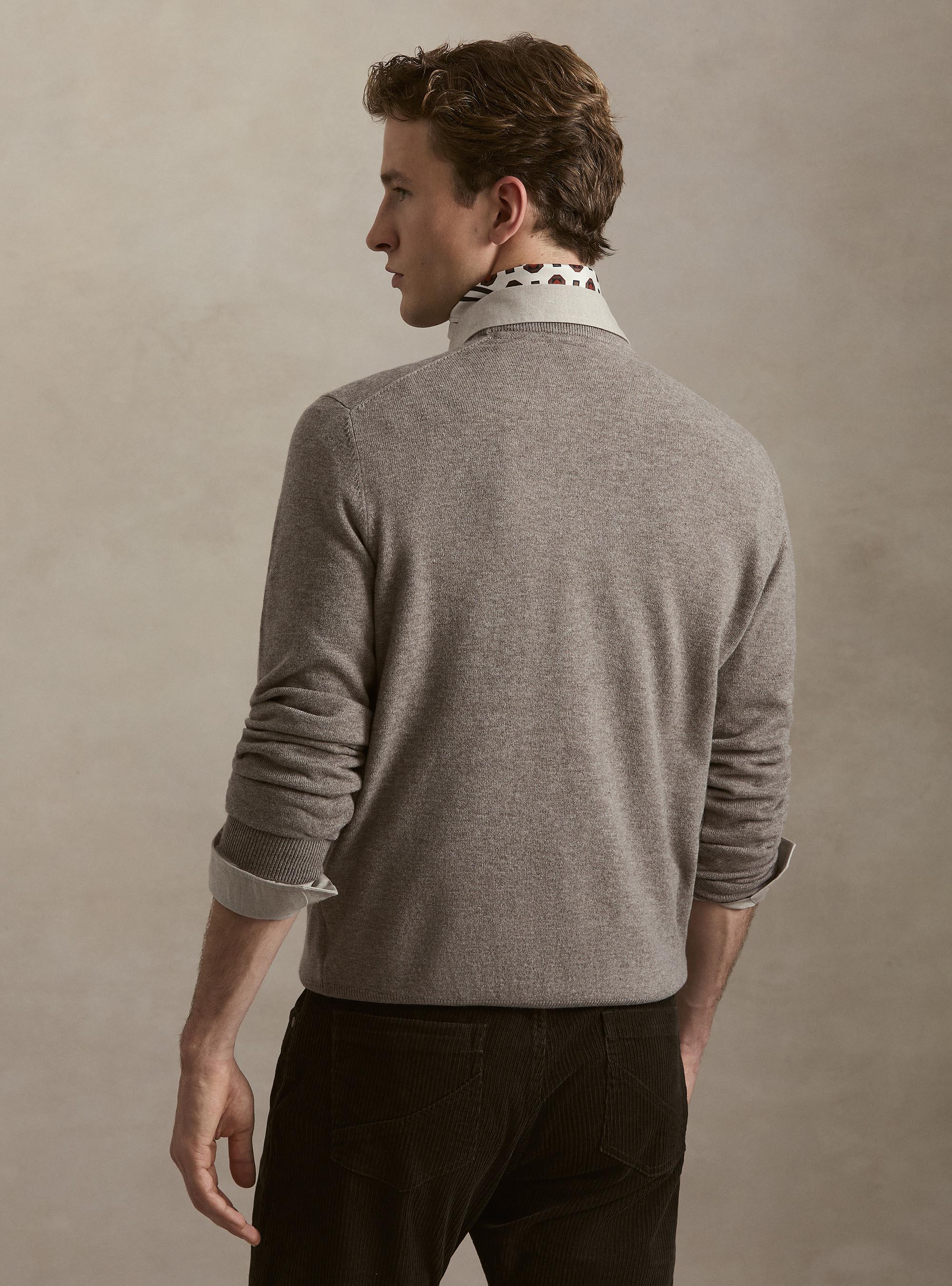 Pull col rond en lambswool et cachemire, TORTORA 0542C