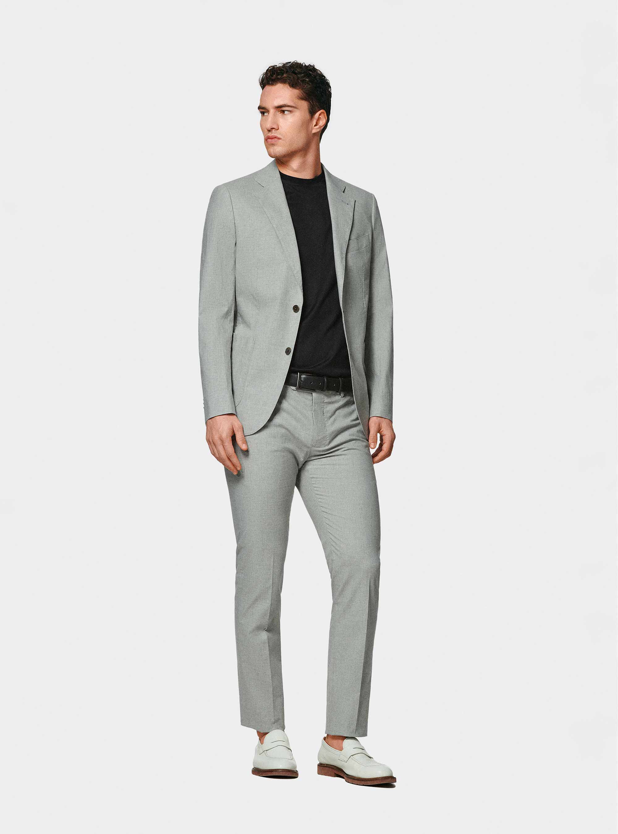 Giacca abito grigio in cotone stretch, GRIGIO MELANGE 0151C