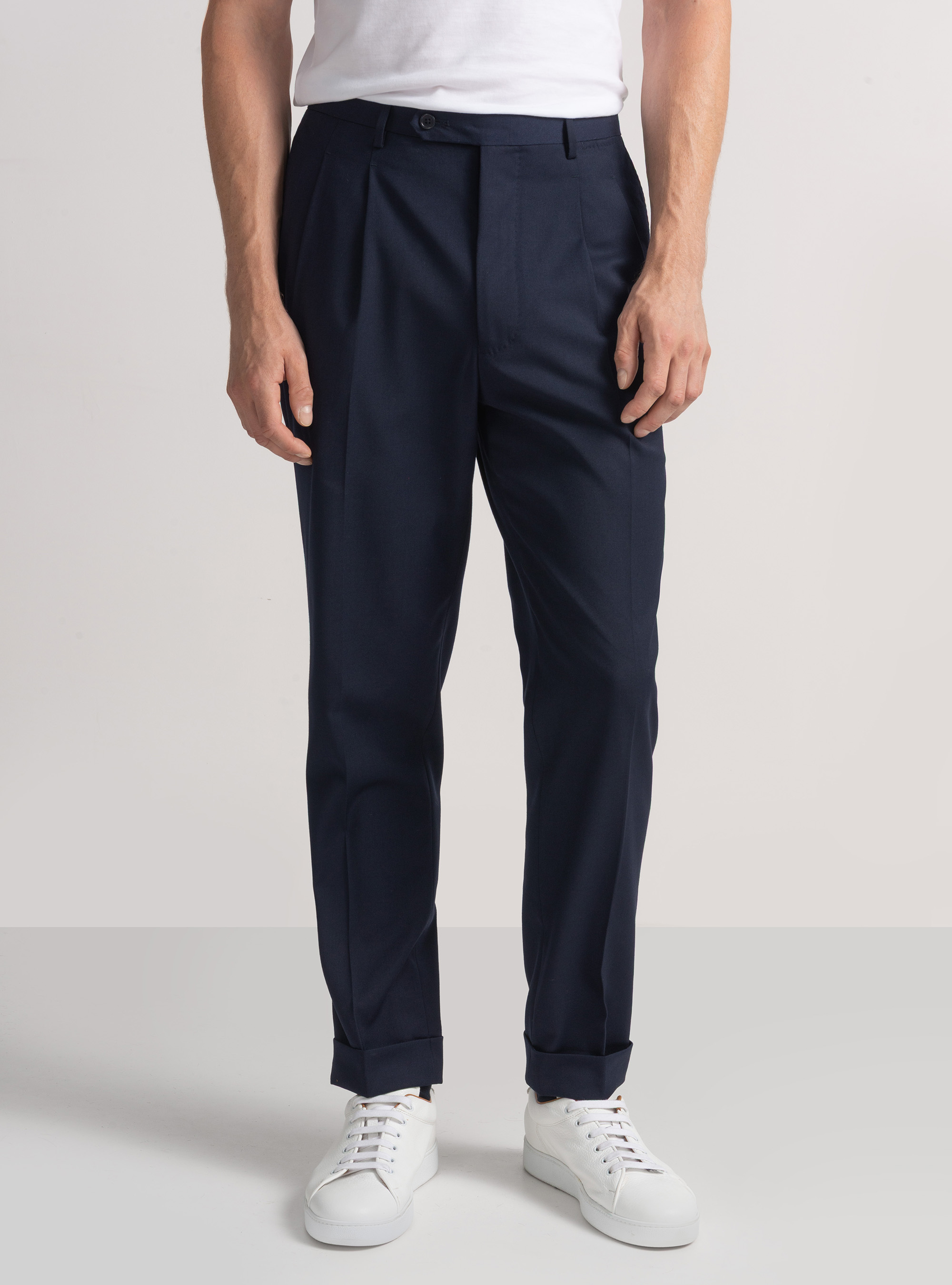 Pantalon classique &agrave; pinces, BLEU MARINE