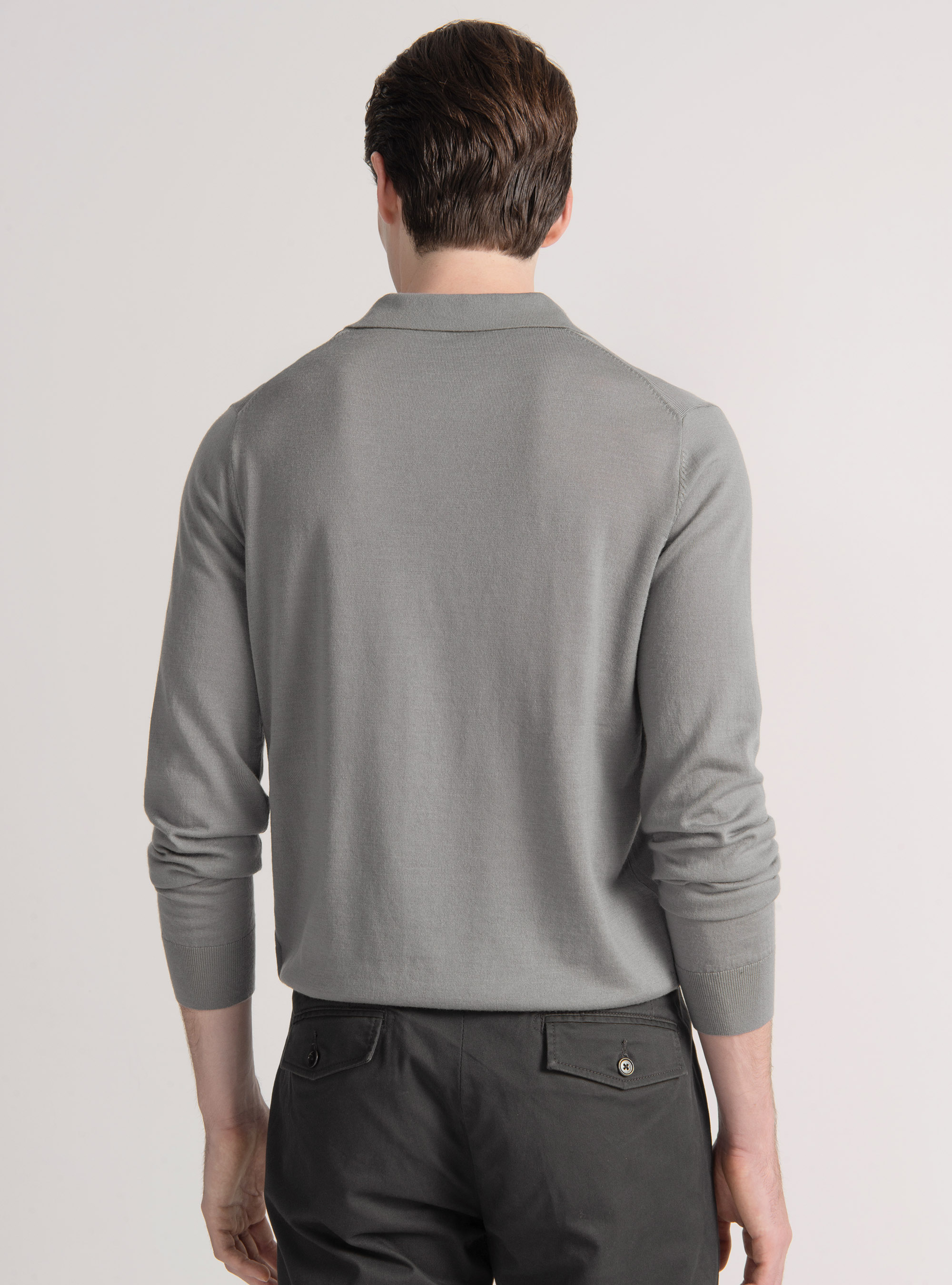 Merino wool buttonless knit polo shirt, GREY