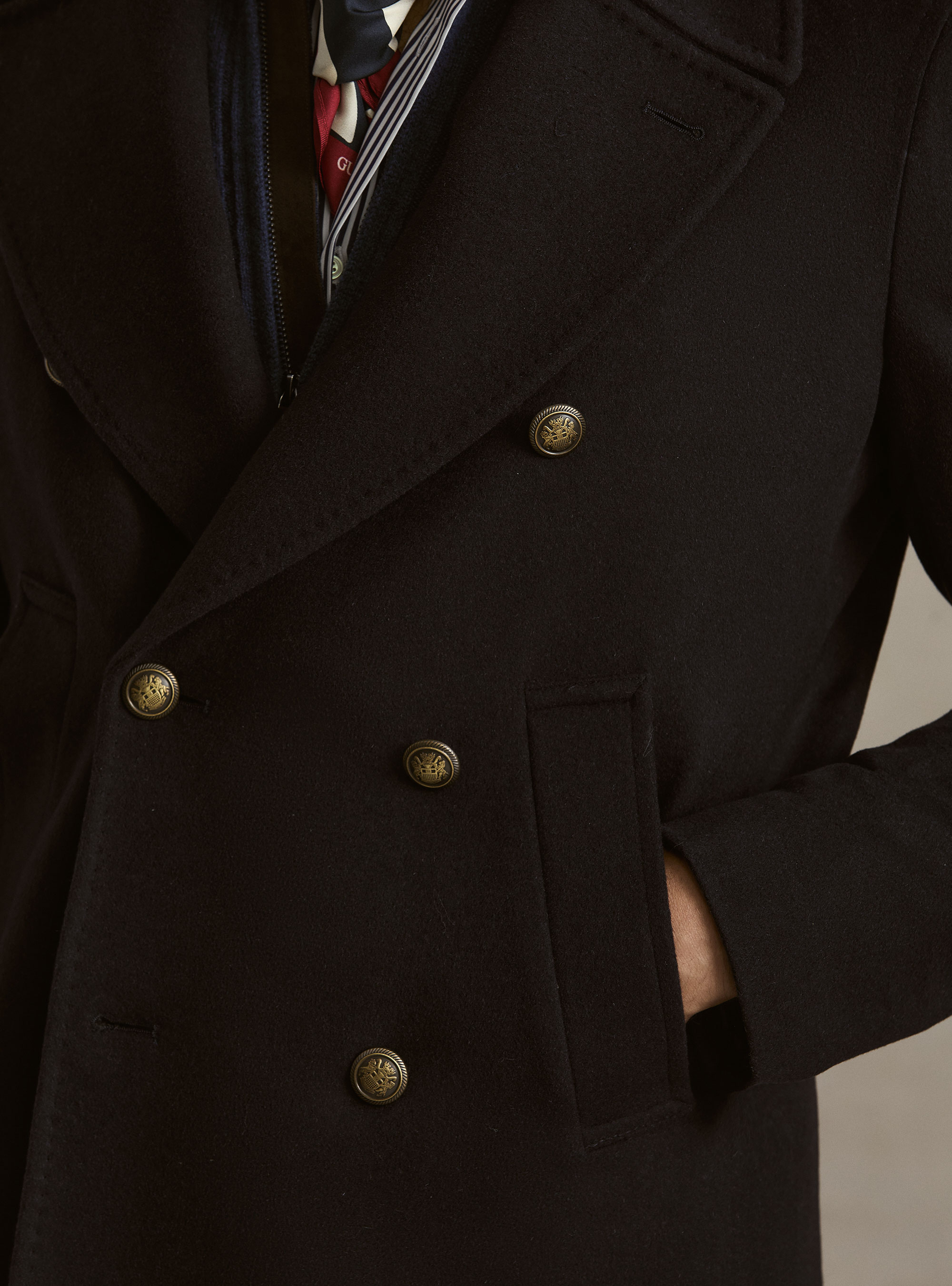 Cashmere blend peacoat with metal buttons, NAVY BLUE