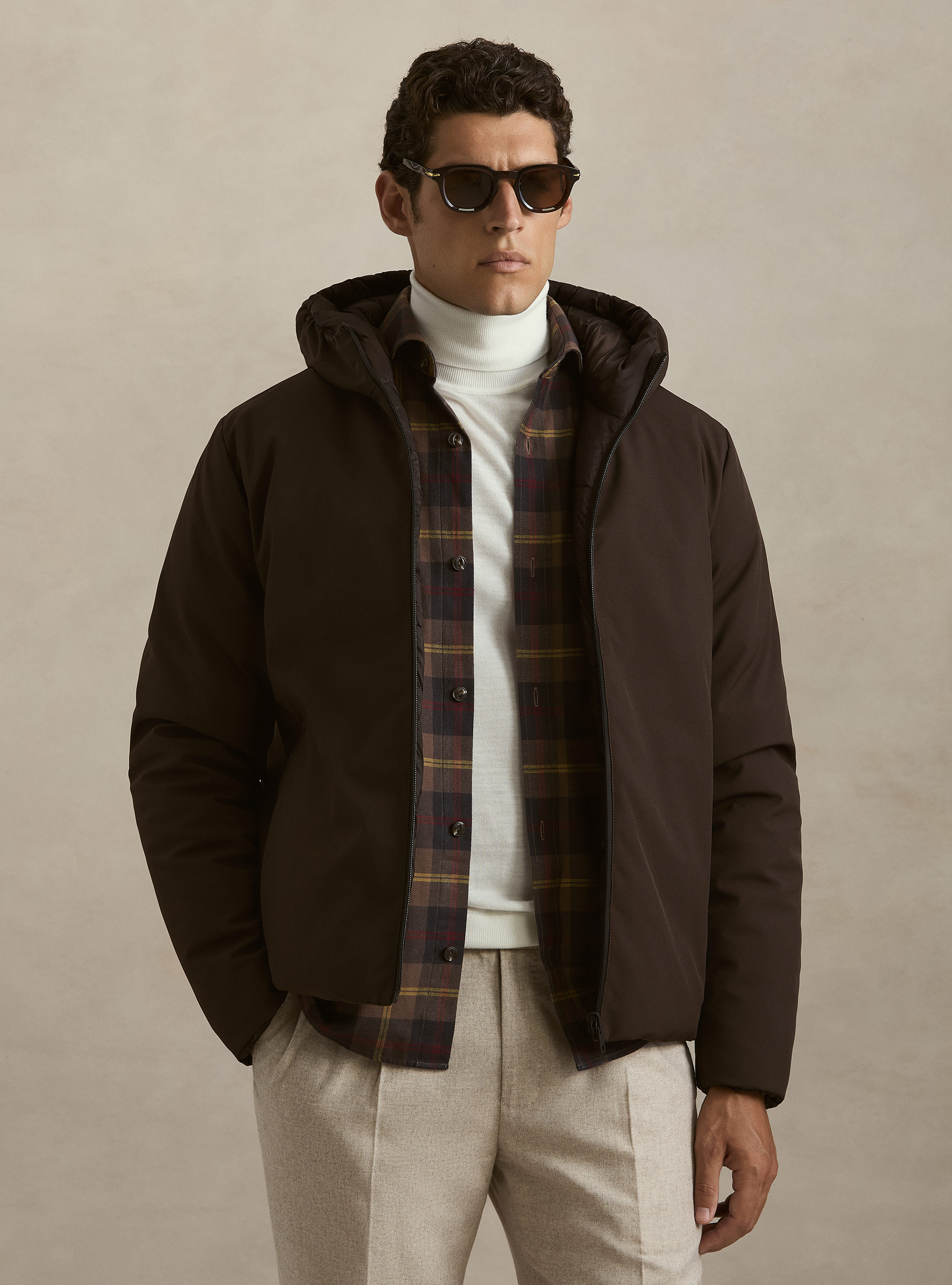 Reversible hooded bomber jacket, MARRONE 0508C