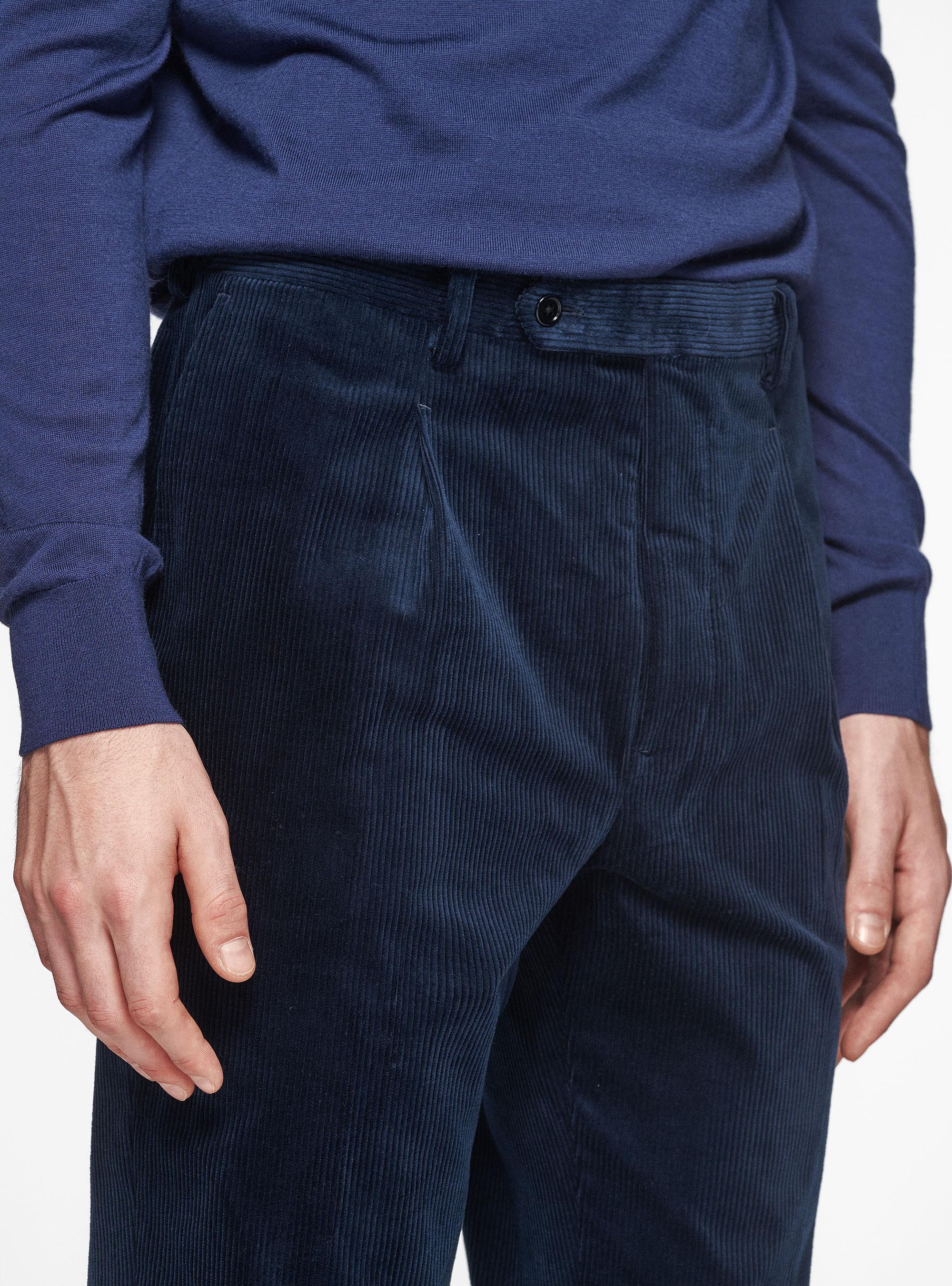 Pantaloni con pince in velluto stretch Duca Visconti di Modrone, BLU NAVY